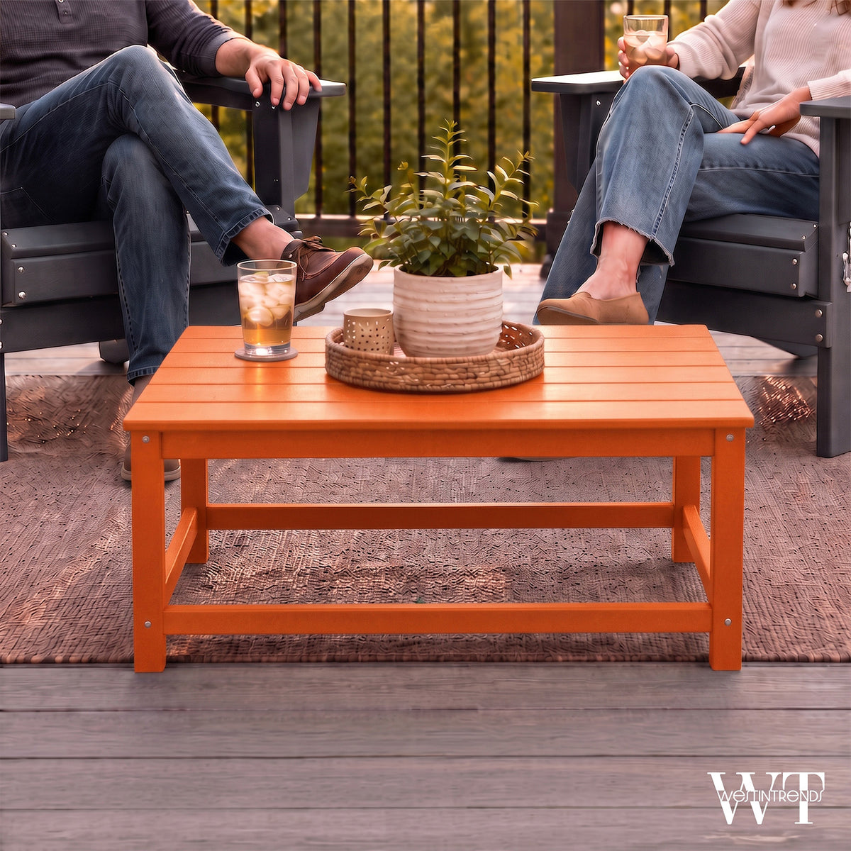 WestinTrends Malibu Outdoor Poly Lumber Coffee Table, 35.25 x 17.5 Inch, Orange