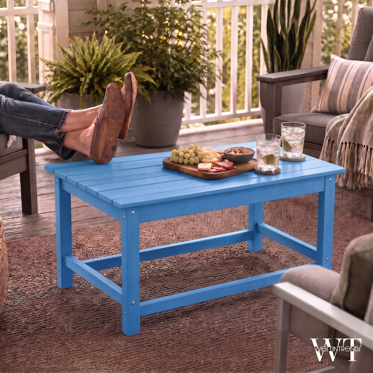 WestinTrends Malibu Outdoor Poly Coffee Table, 35.25 x 17.5 Inch, Pacific Blue
