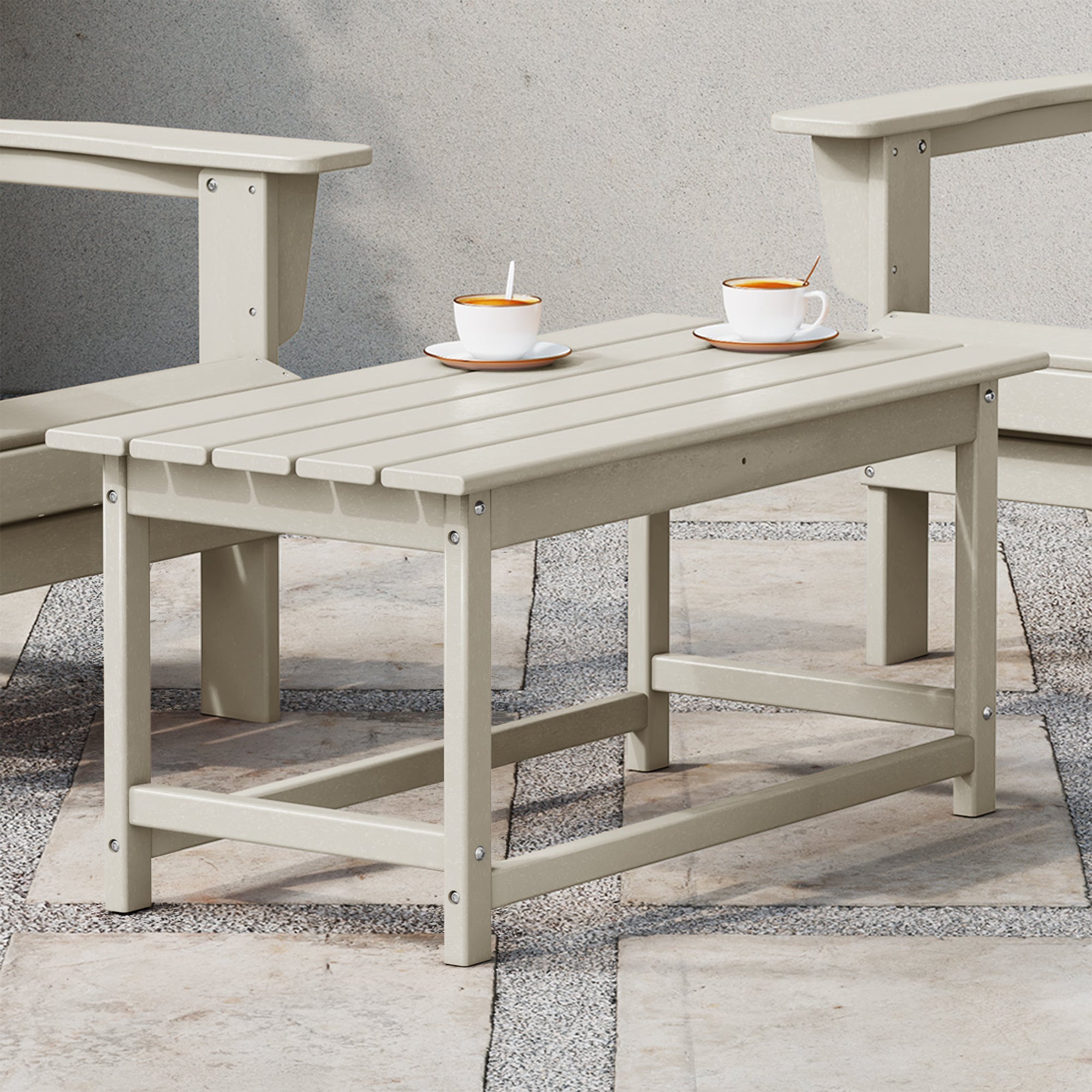 WestinTrends Malibu Outdoor Poly Lumber Coffee Table, 35.25 x 17.5 Inch, Sand