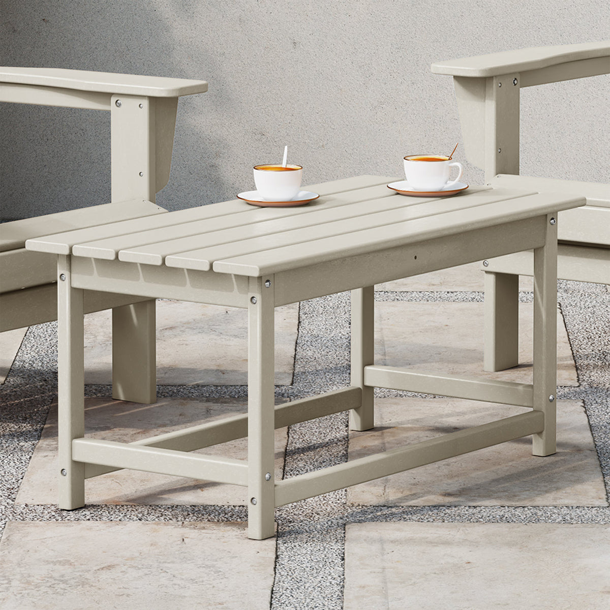 WestinTrends Malibu Outdoor Poly Lumber Coffee Table, 35.25 x 17.5 Inch, Sand