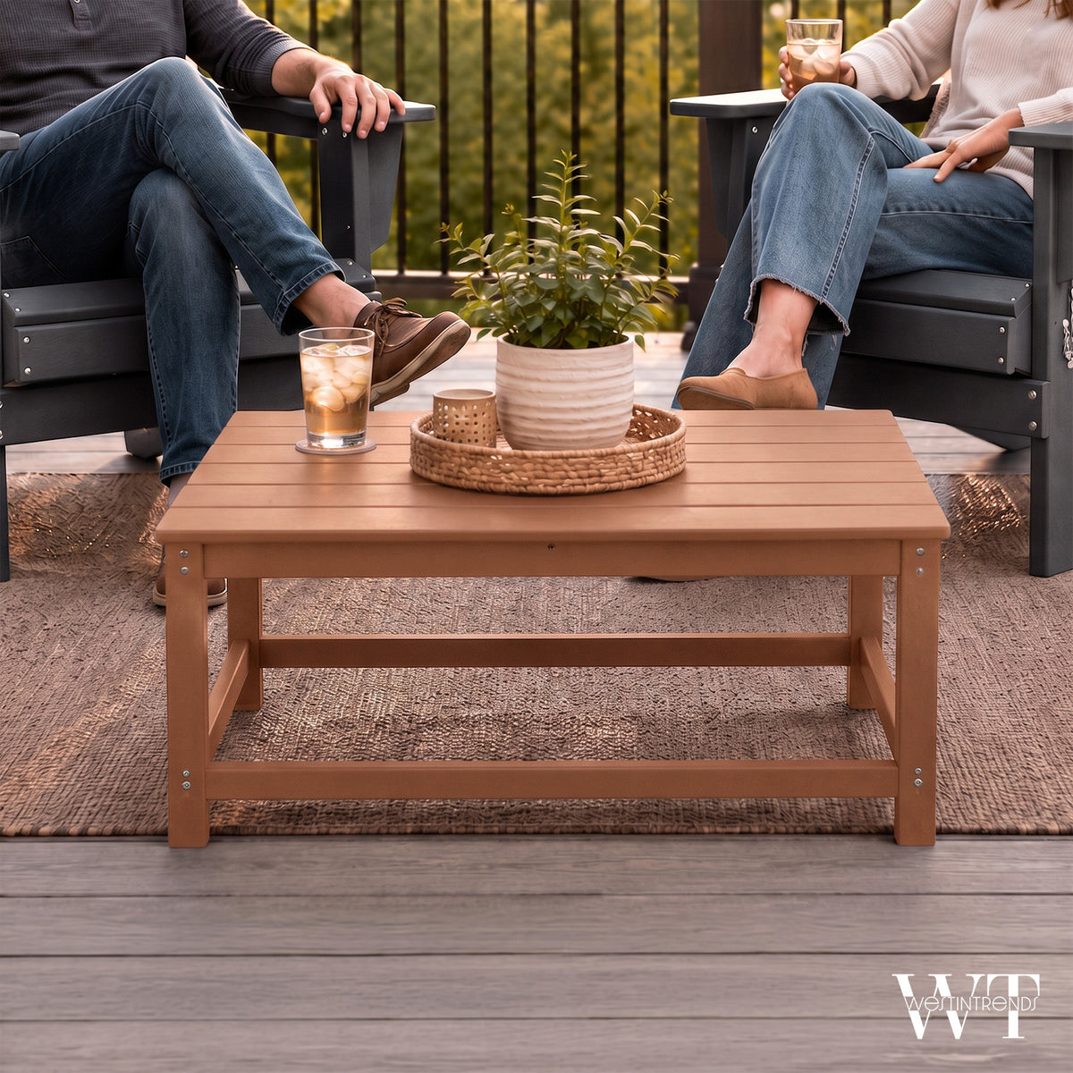 WestinTrends Malibu Outdoor Poly Lumber Coffee Table, 35.25 x 17.5 Inch, Teak