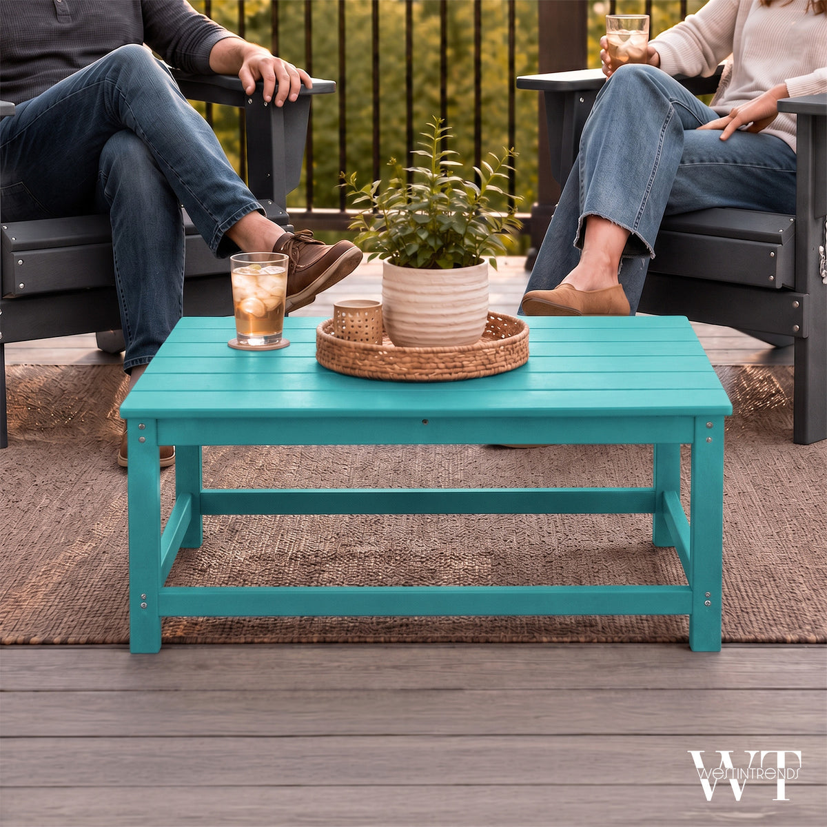 WestinTrends Malibu Patio Set with 4 Adirondack Chairs & Coffee Table, Turquoise