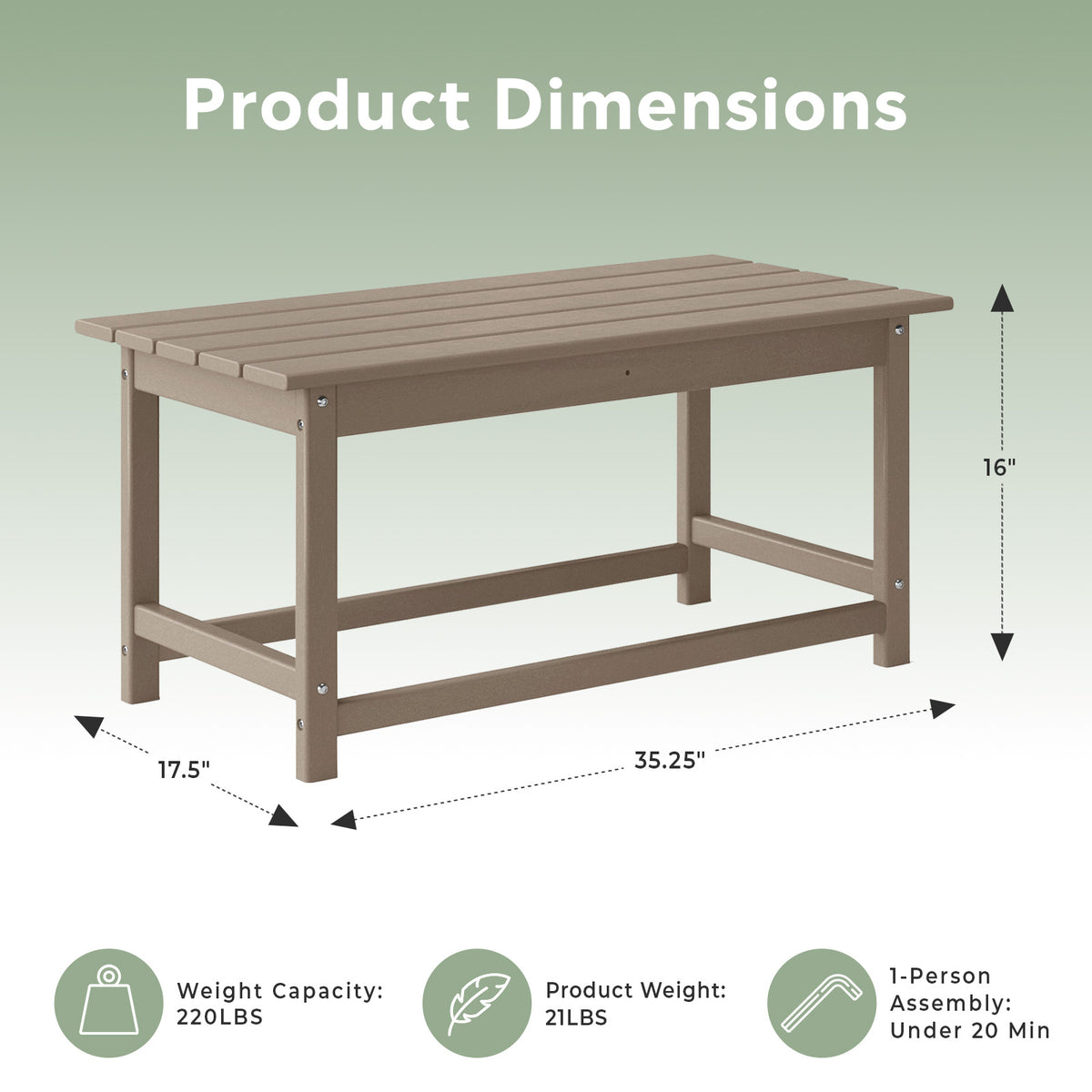 WestinTrends Malibu Outdoor Poly Coffee Table, 35.25 x 17.5 Inch, Weathered Wood