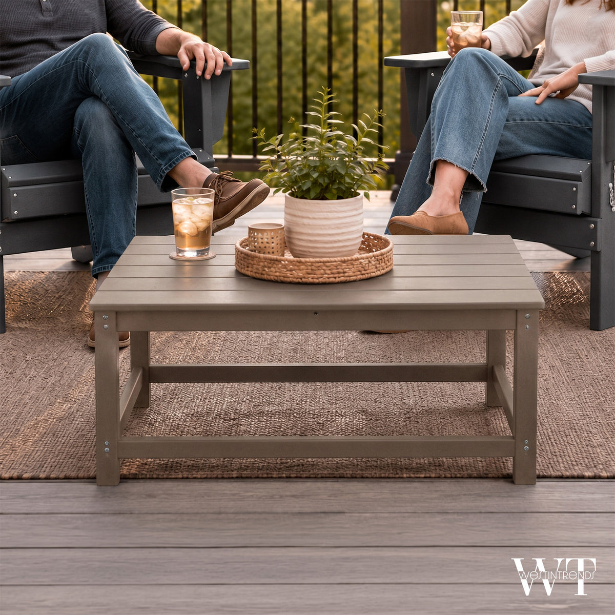 WestinTrends Malibu Outdoor Poly Coffee Table, 35.25 x 17.5 Inch, Weathered Wood