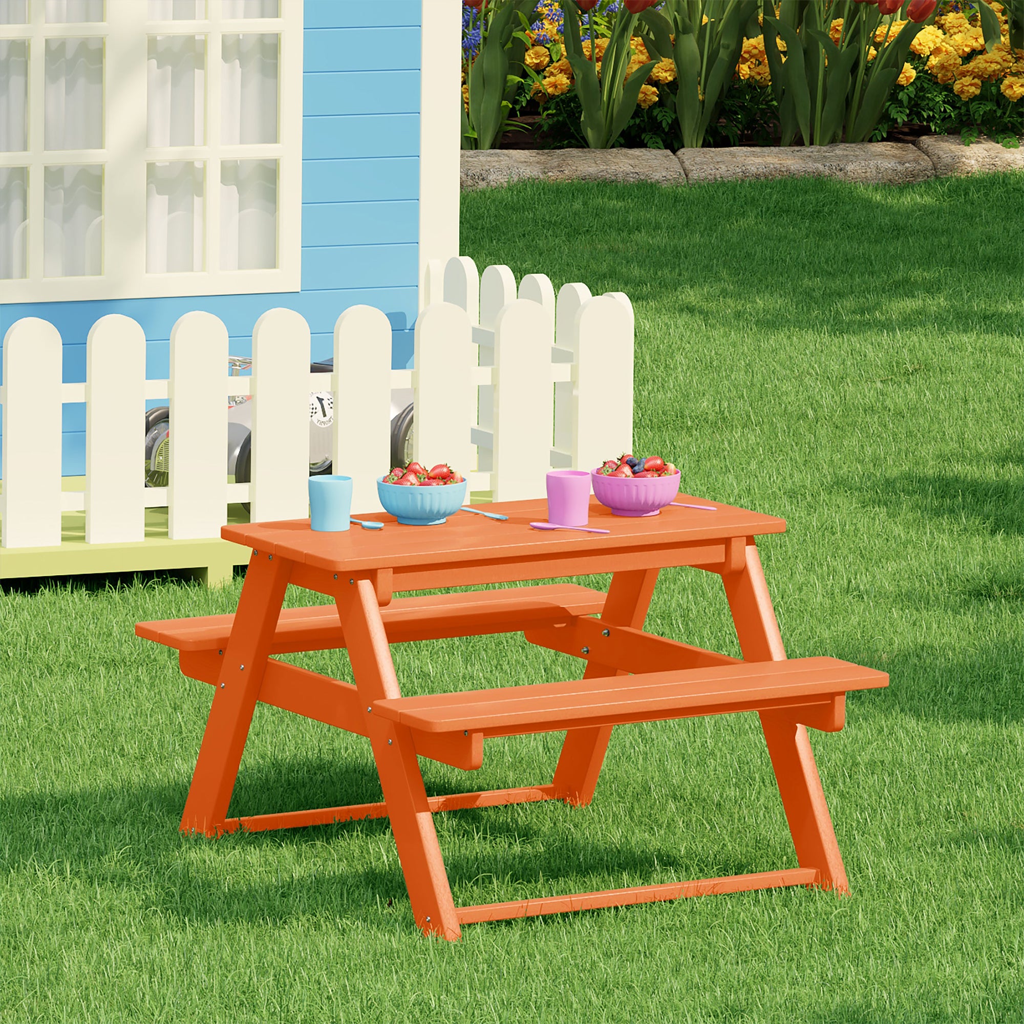 WestinTrends Malibu Indoor or Outdoor HDPE Picnic Bench Table for Kids, Orange