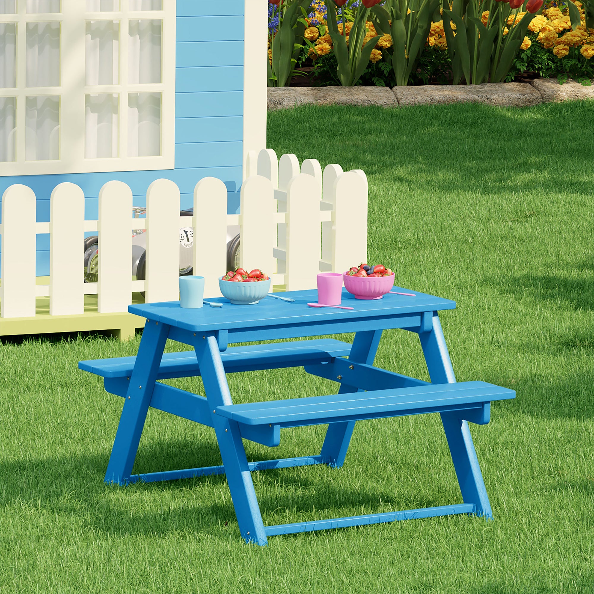 WestinTrends Malibu Outdoor Patio HDPE Picnic Bench Table for Kids, Pacific Blue
