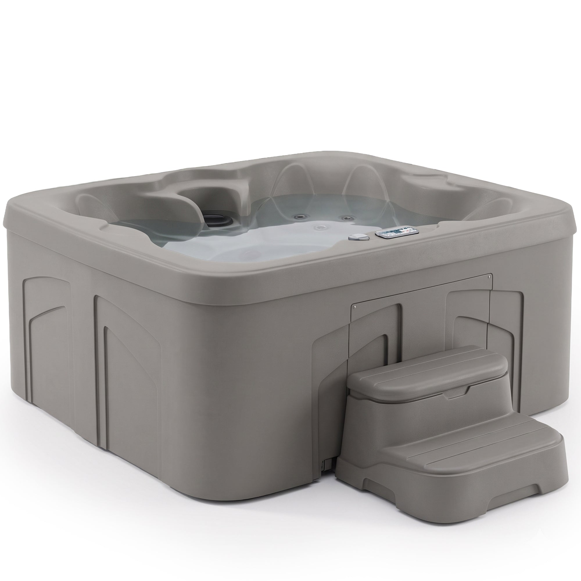 LifeSmart 4 Person Square Hot Tub Spa with Black Cover & Molded Spa Step, Taupe