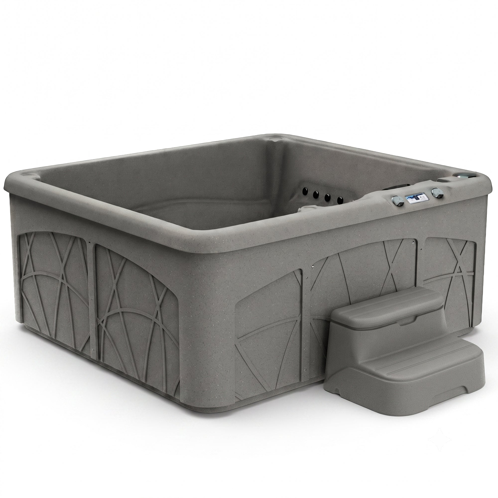 LifeSmart 5 Person Square Hot Tub Spa with Black Cover & Molded Spa Step, Taupe