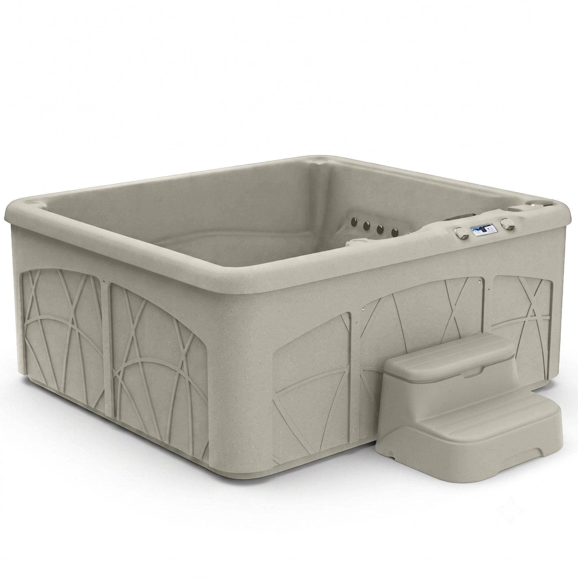 LifeSmart 5 Person Square Hot Tub Spa with Black Cover & Molded Spa Step, Sand