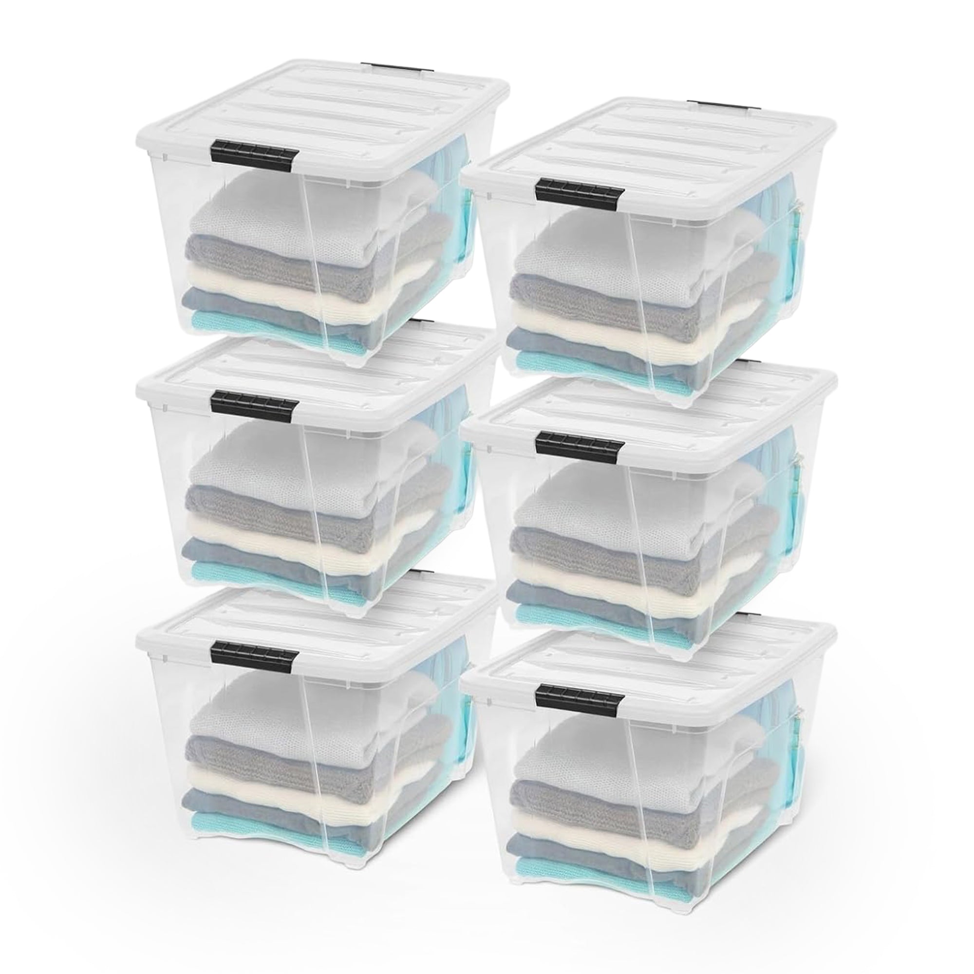 IRIS USA 6-Pk 54 Quart Stackable Storage Bins with Lids, Clear/White (Open Box)