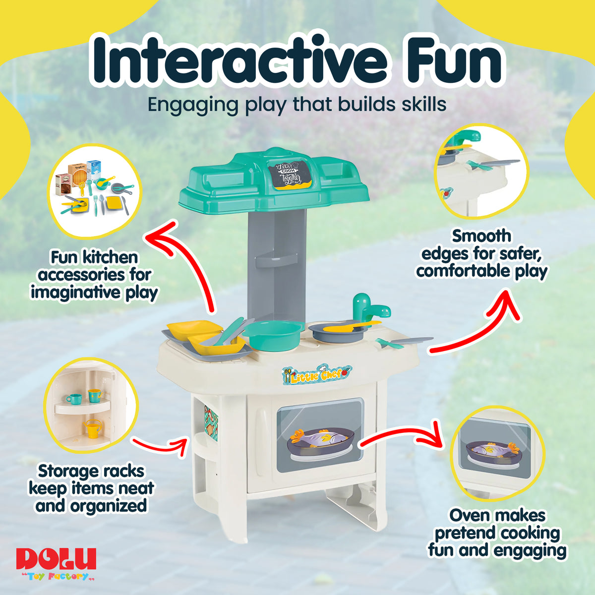 DOLU Complete Kitchen Interactive Toy Playset for Kids Ages 24 Months and Up