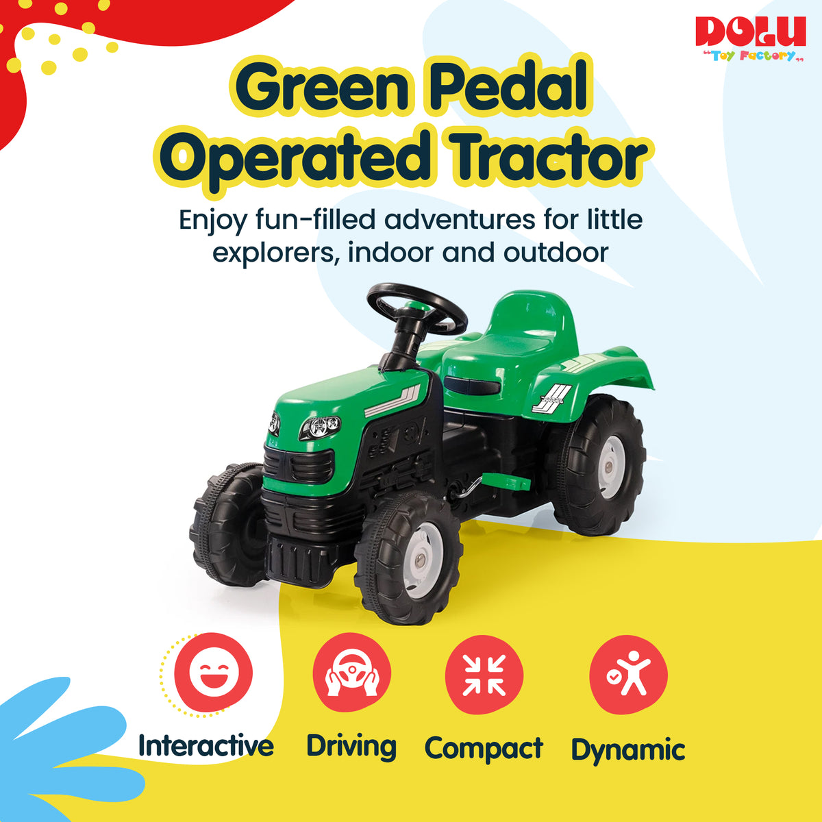 DOLU Ranchero Pedal Operated Toy Tractor Car for Ages 3 Years and Up, Green
