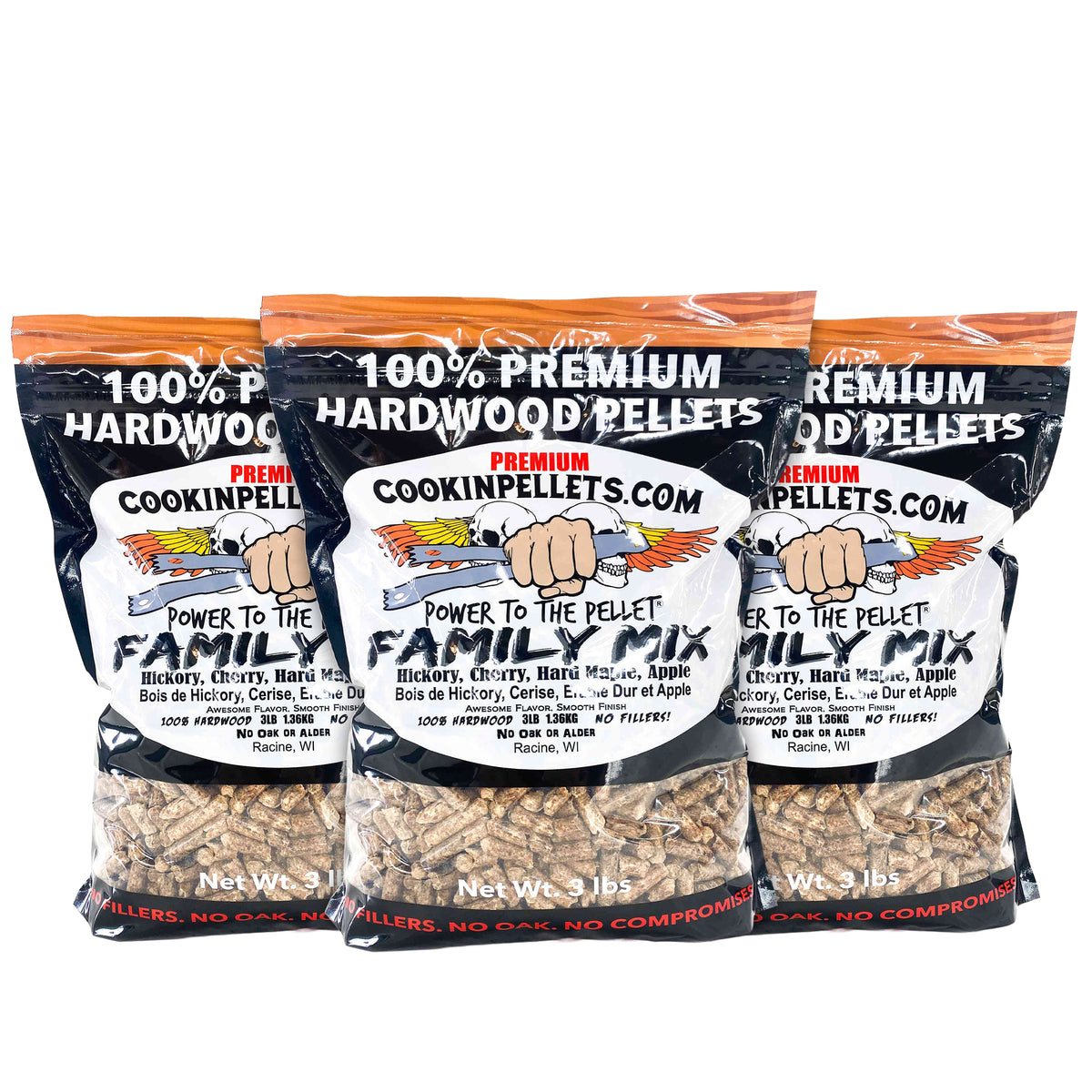 CookinPellets Family Mix Wood Pellets for Indoor/Outdoor Smokers, 3Lbs, 3 Pack
