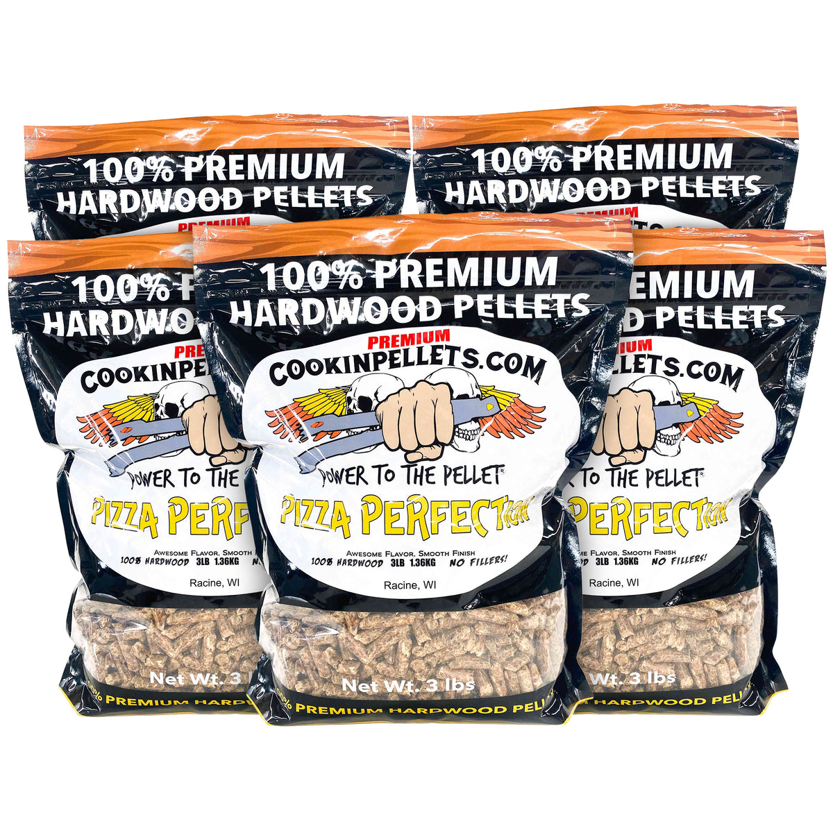 CookinPellets Pizza Perfection Wood Pellets, Indoor Outdoor Smoker, 3Lbs, 5 Pack