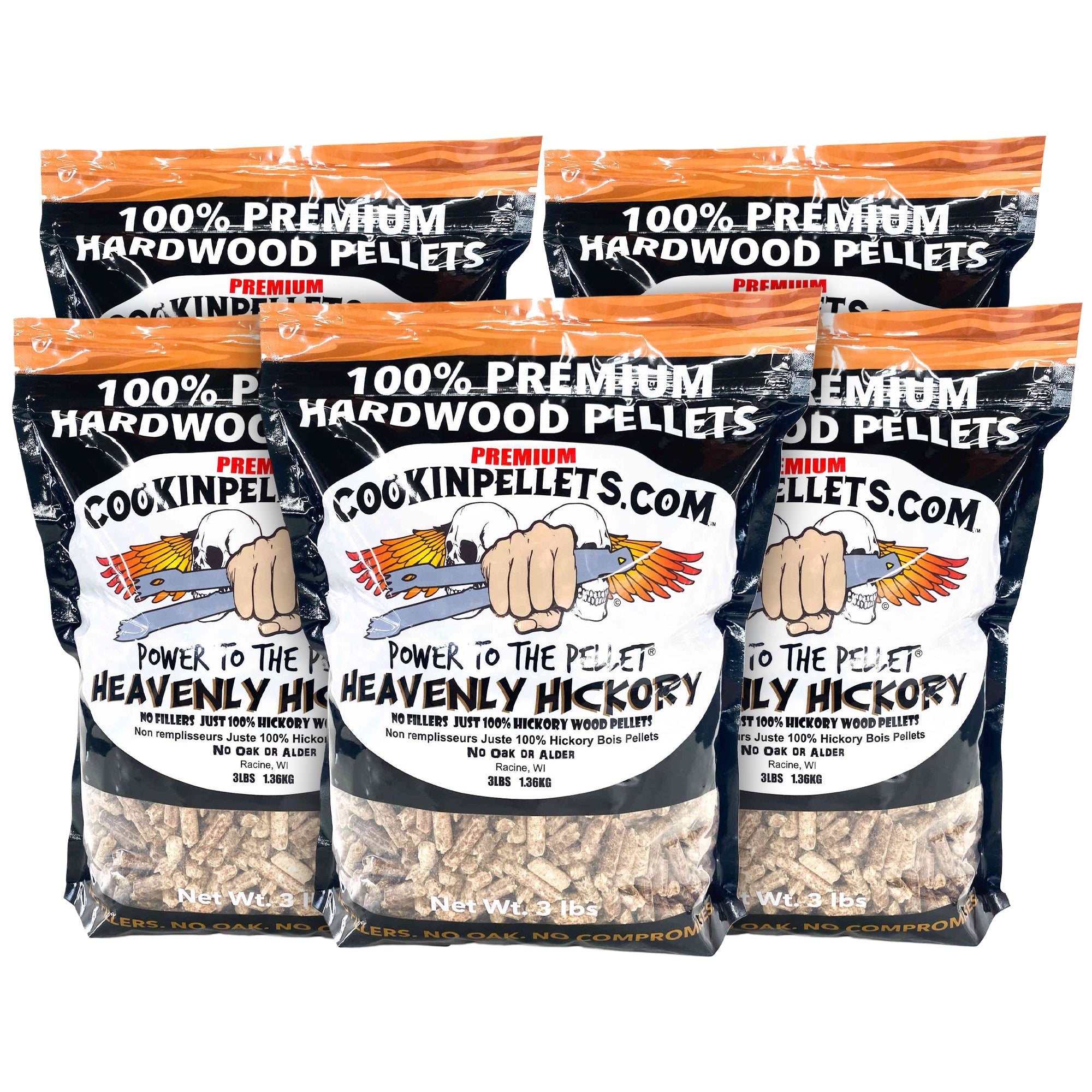 CookinPellets Heavenly Hickory Wood Pellets, Indoor Outdoor Smoker, 3Lbs, 5 Pack - VMInnovations