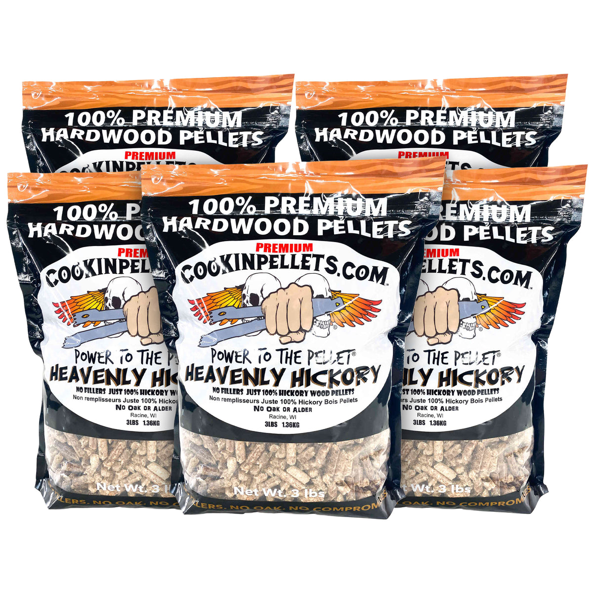 CookinPellets Heavenly Hickory Wood Pellets, Indoor Outdoor Smoker, 3Lbs, 5 Pack