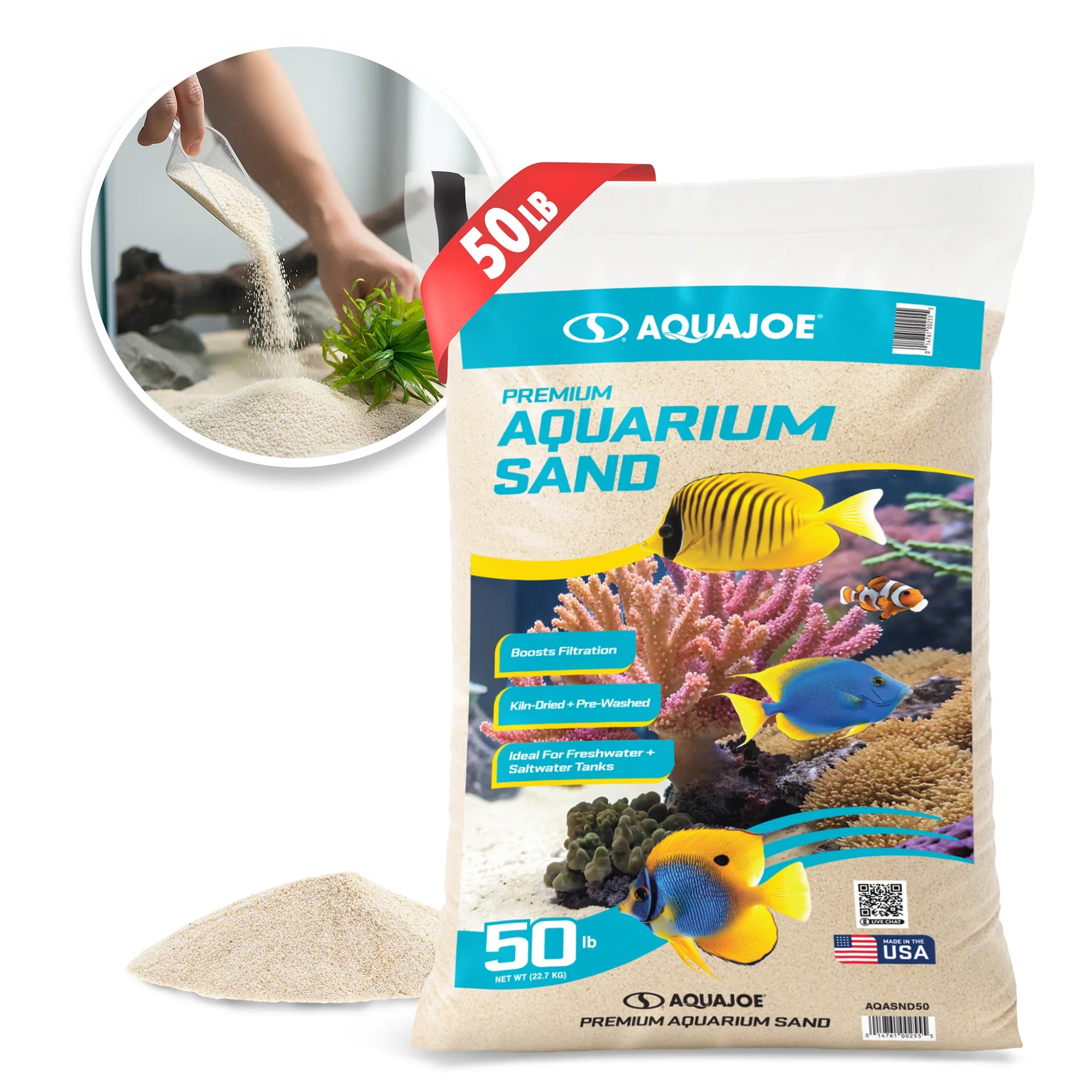 Aqua Joe 50 lb Aquarium Fine Sand for Freshwater & Saltwater Tanks, AQASND50 - VMInnovations