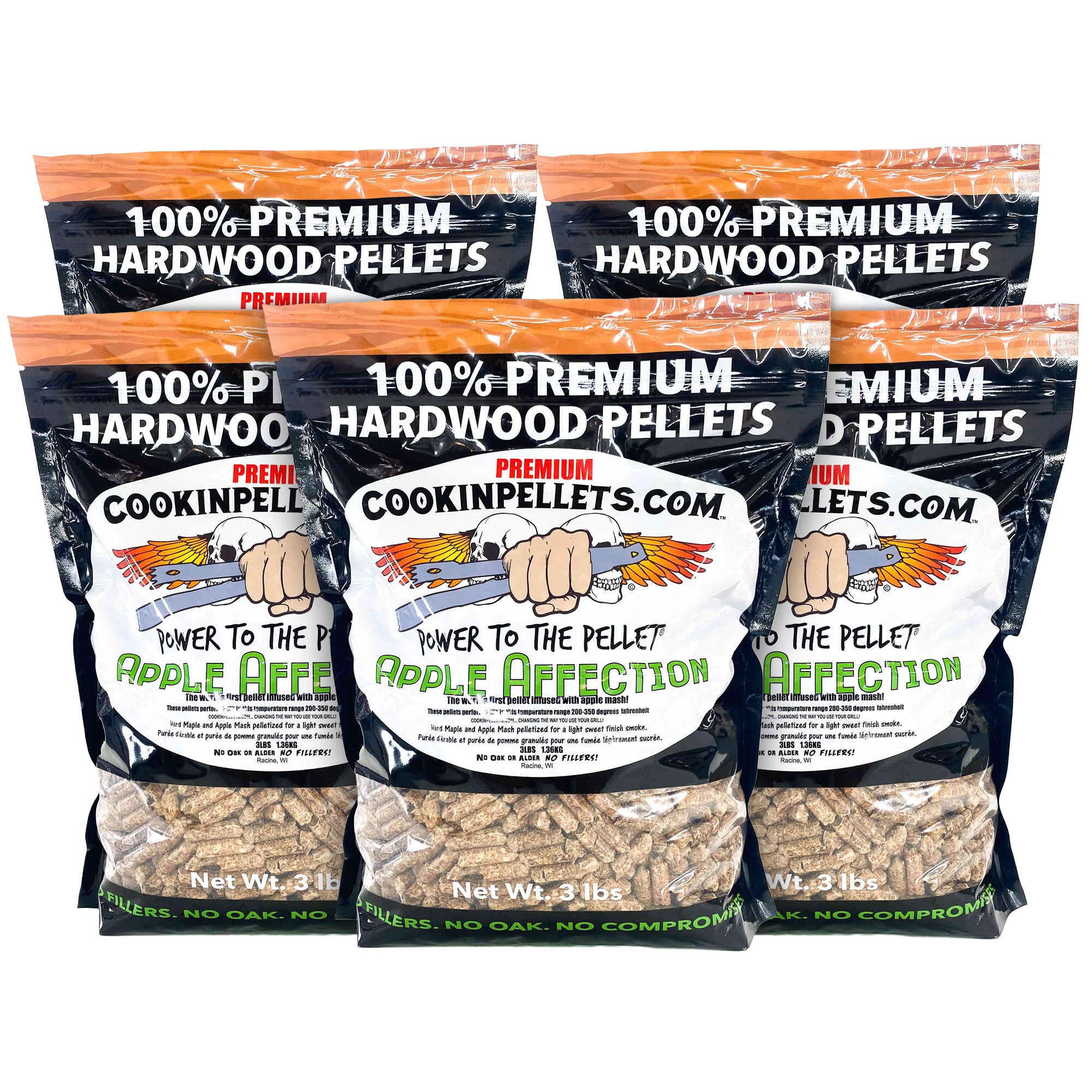 CookinPellets Apple Affection Wood Pellets, Indoor Outdoor Smoker, 3 lb, 5 Pack - VMInnovations