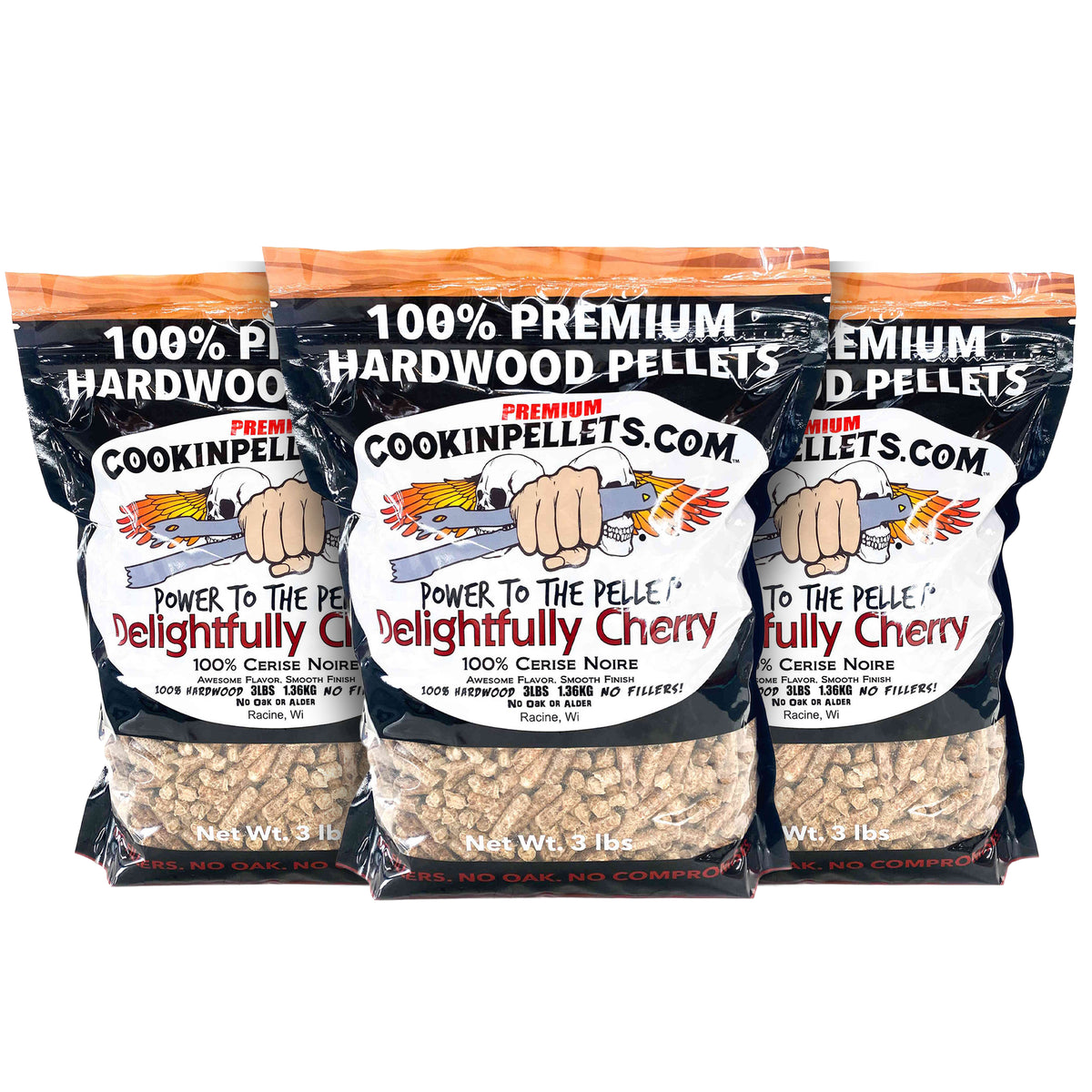 CookinPellets Delightful Cherry Wood Pellets, Indoor Outdoor Smoker, 3lb, 3 Pack