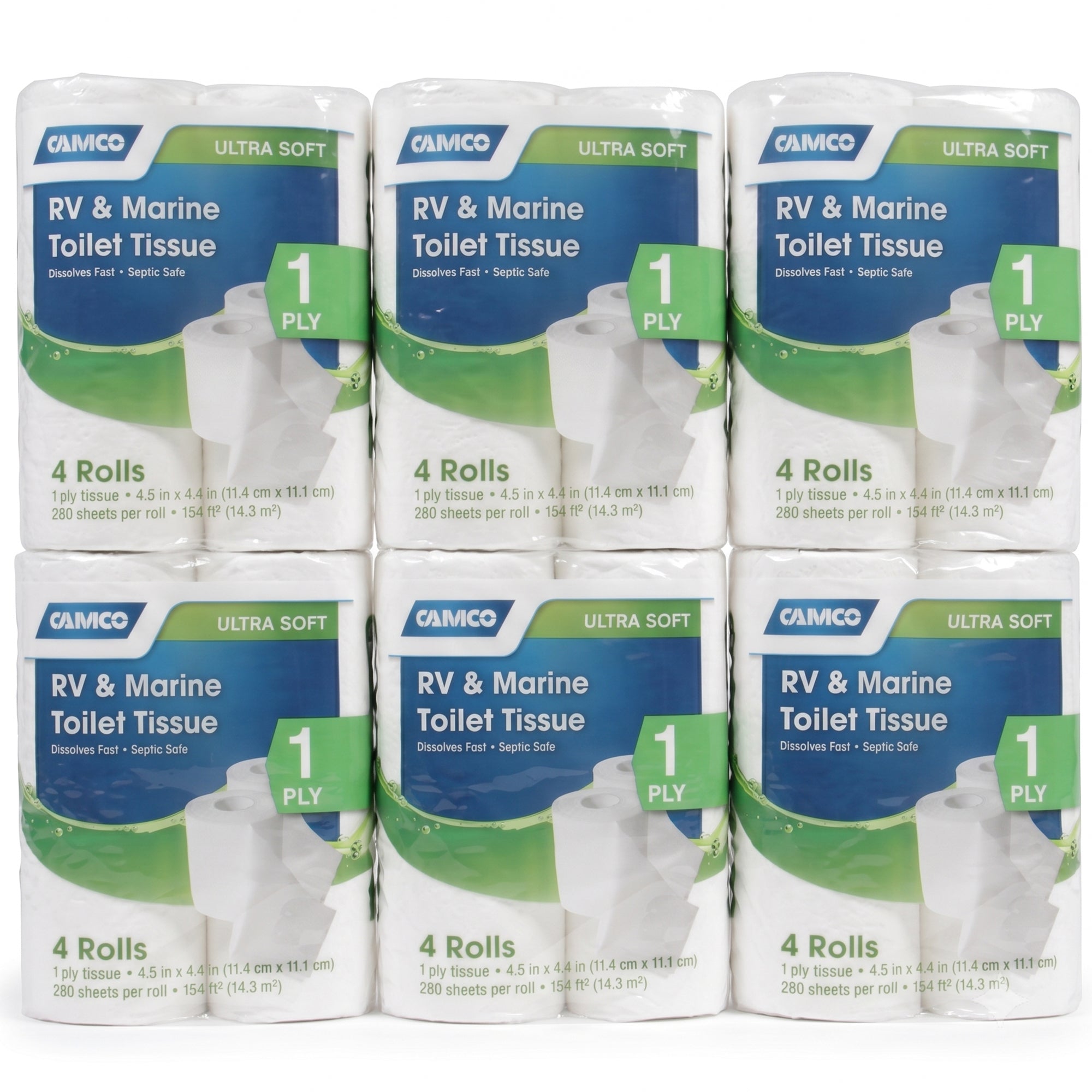 Camco 1-Ply Toilet Paper, 24 Rolls, 280 Flushable Biodegradable Tissue Sheets