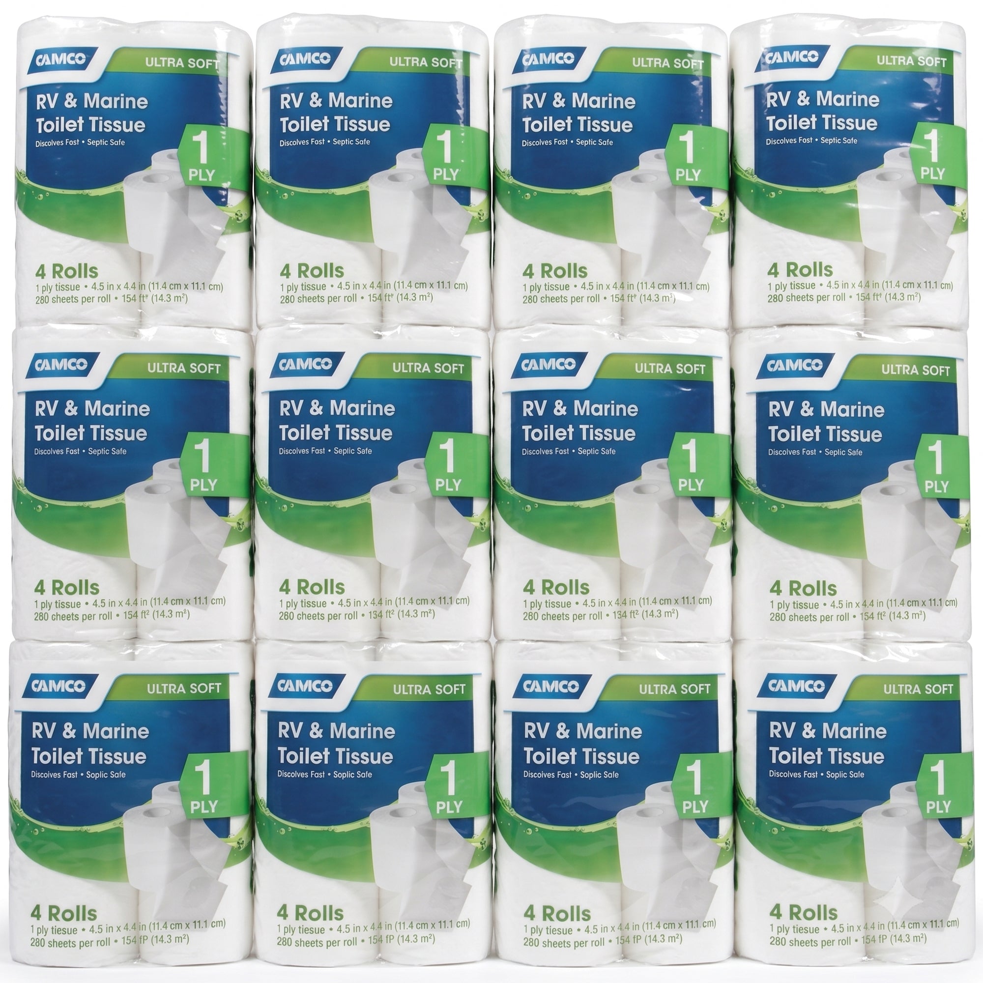 Camco 1-Ply Toilet Paper, 48 Rolls, 280 Flushable Biodegradable Tissue Sheets