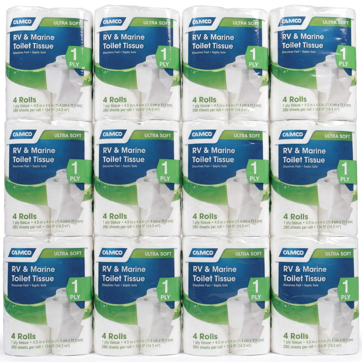 Camco 1-Ply Toilet Paper, 48 Rolls, 280 Flushable Biodegradable Tissue Sheets - VMInnovations