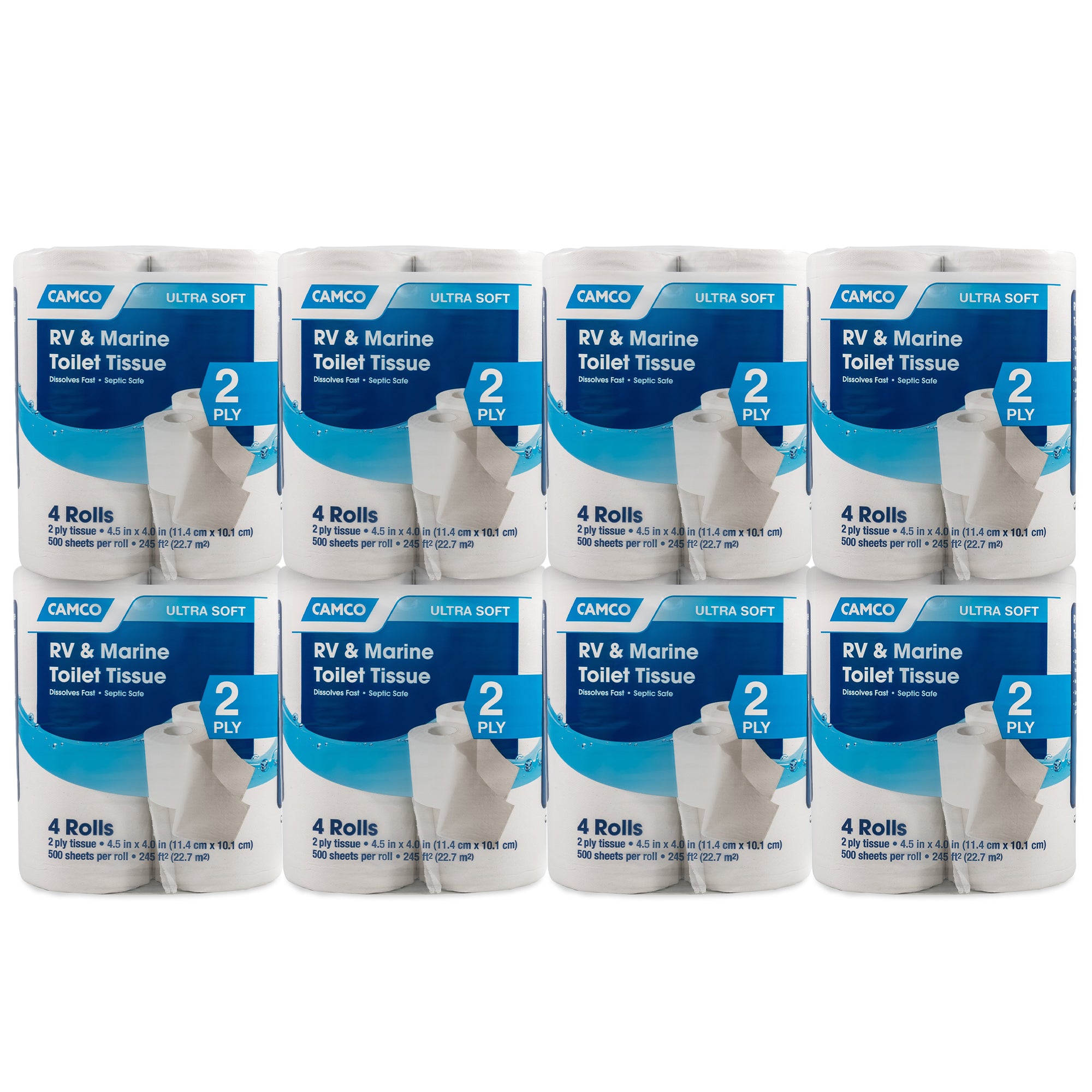 Camco 1-Ply Toilet Paper, 32 Rolls, 500 Flushable Biodegradable Tissue Sheets