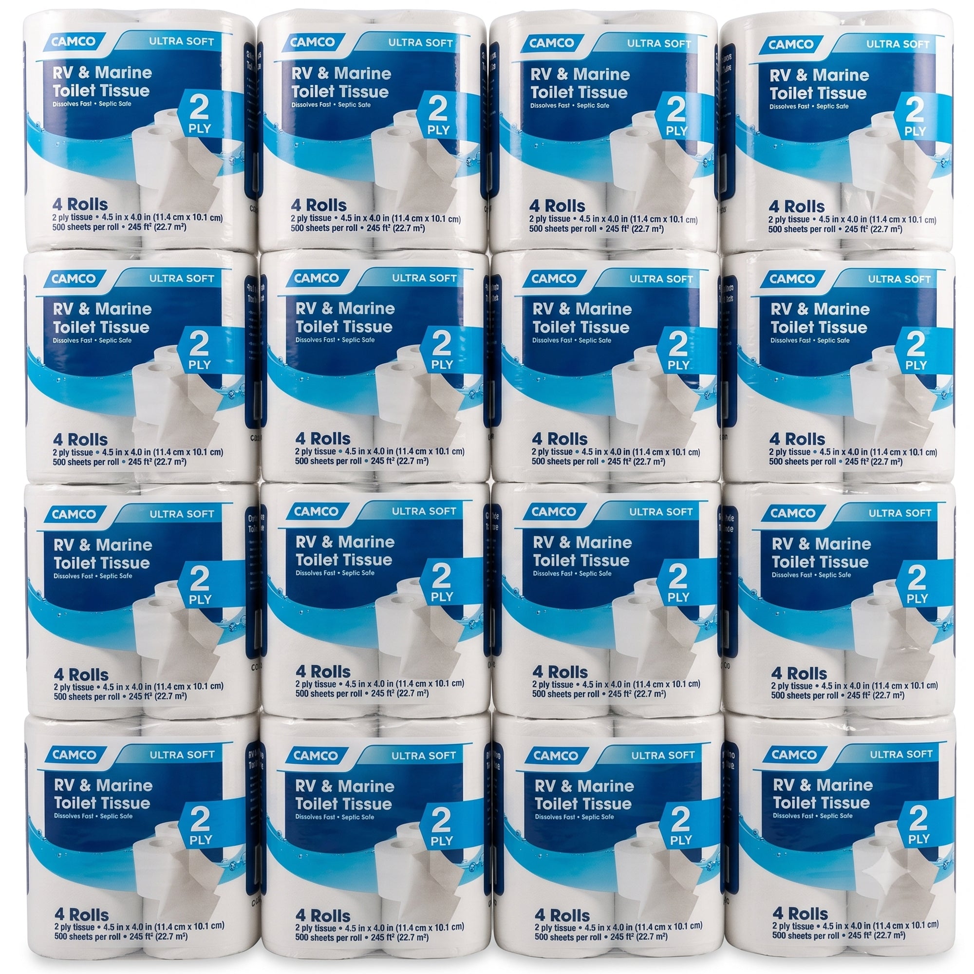 Camco 1-Ply Toilet Paper, 64 Rolls, 500 Flushable Biodegradable Tissue Sheets
