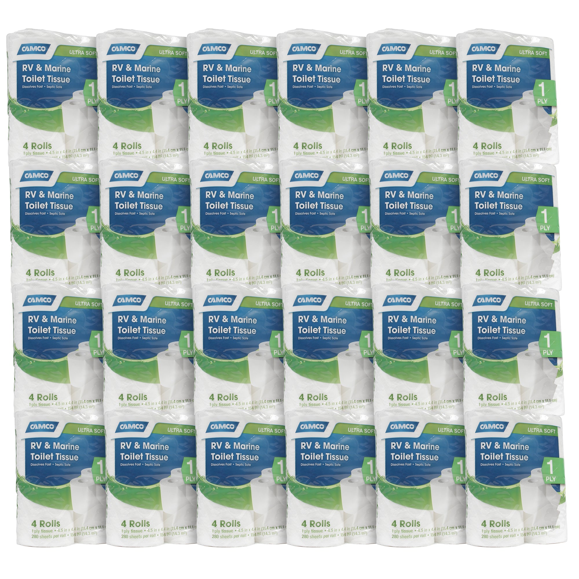 Camco 1-Ply Toilet Paper, 96 Rolls, 280 Flushable Biodegradable Tissue Sheets