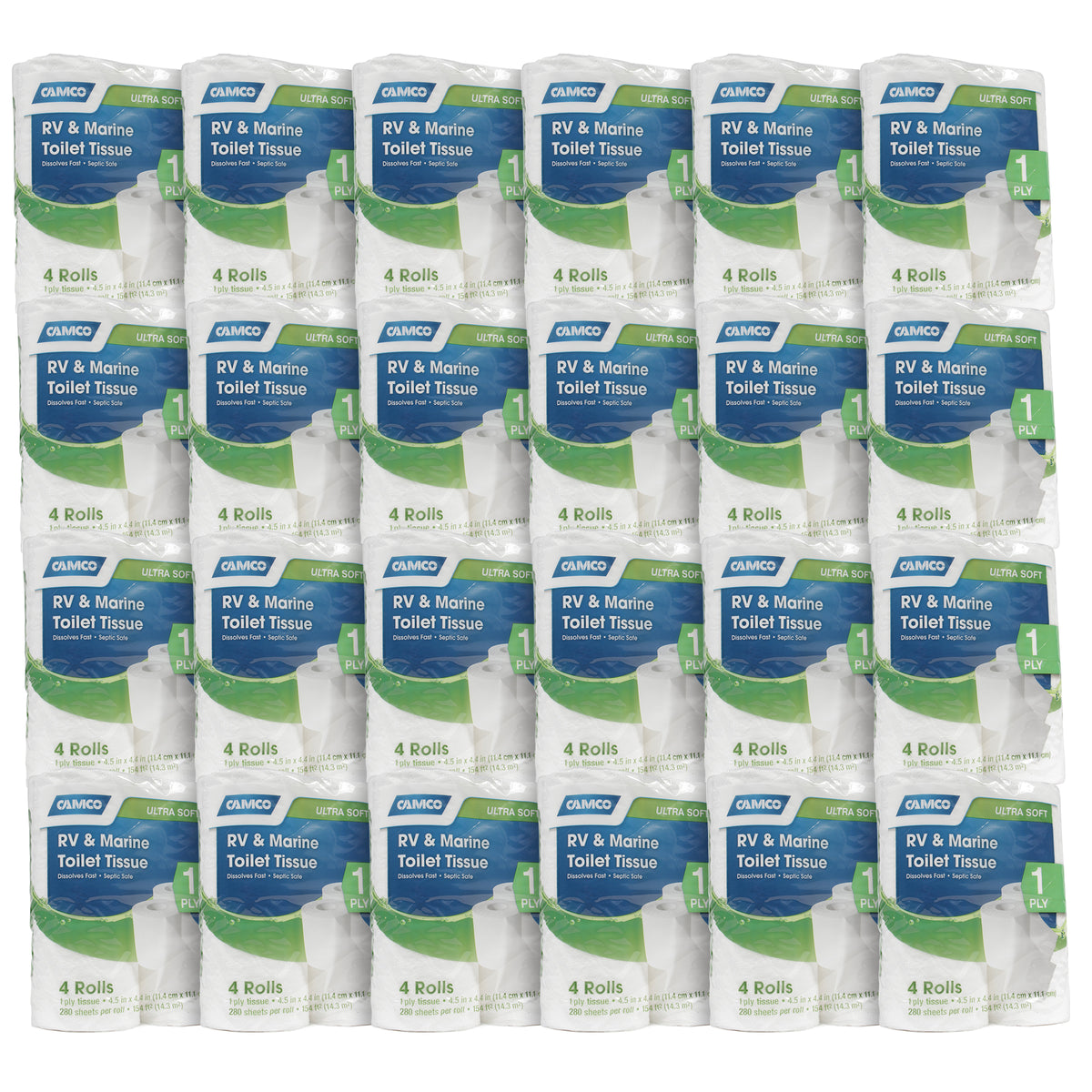Camco 1-Ply Toilet Paper, 96 Rolls, 280 Flushable Biodegradable Tissue Sheets