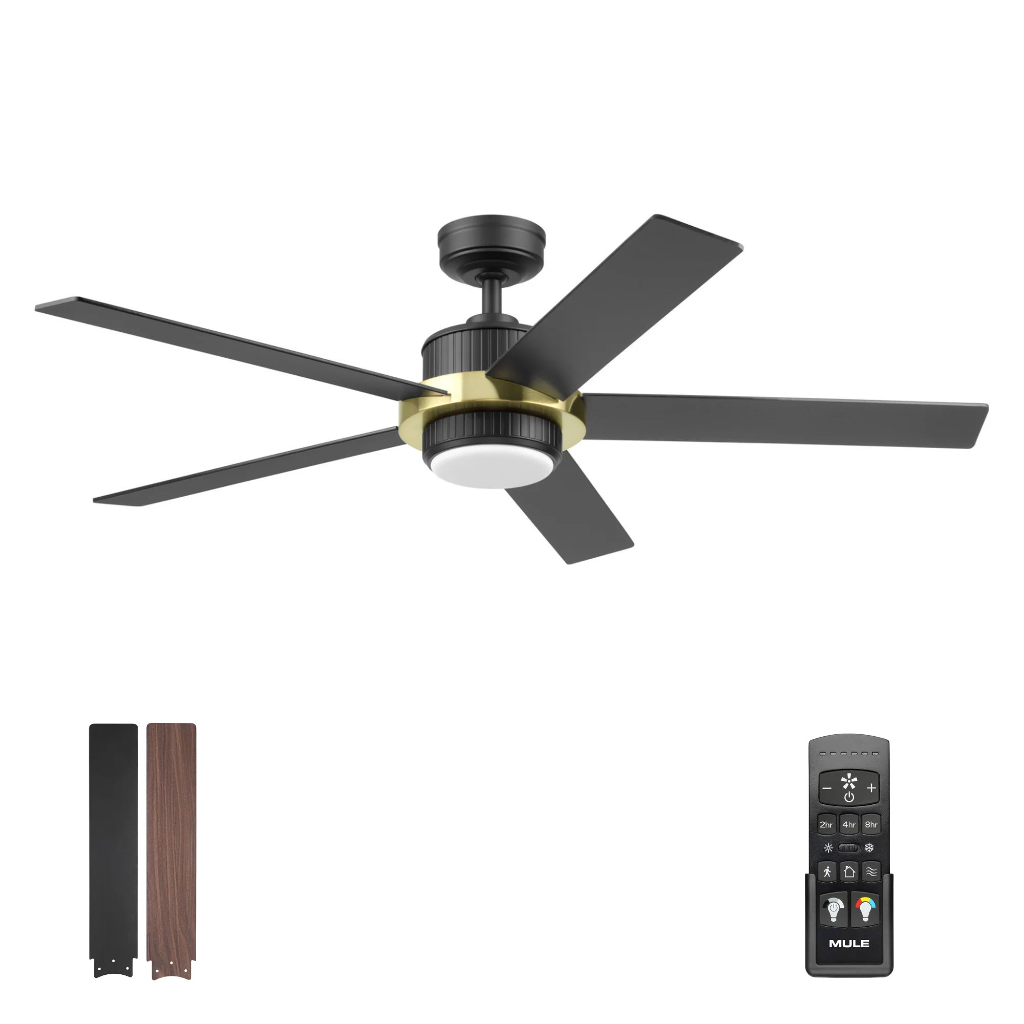 Mule Bravar 52-Inch Ceiling Fan with LED Light and Remote Control, Black/Gold