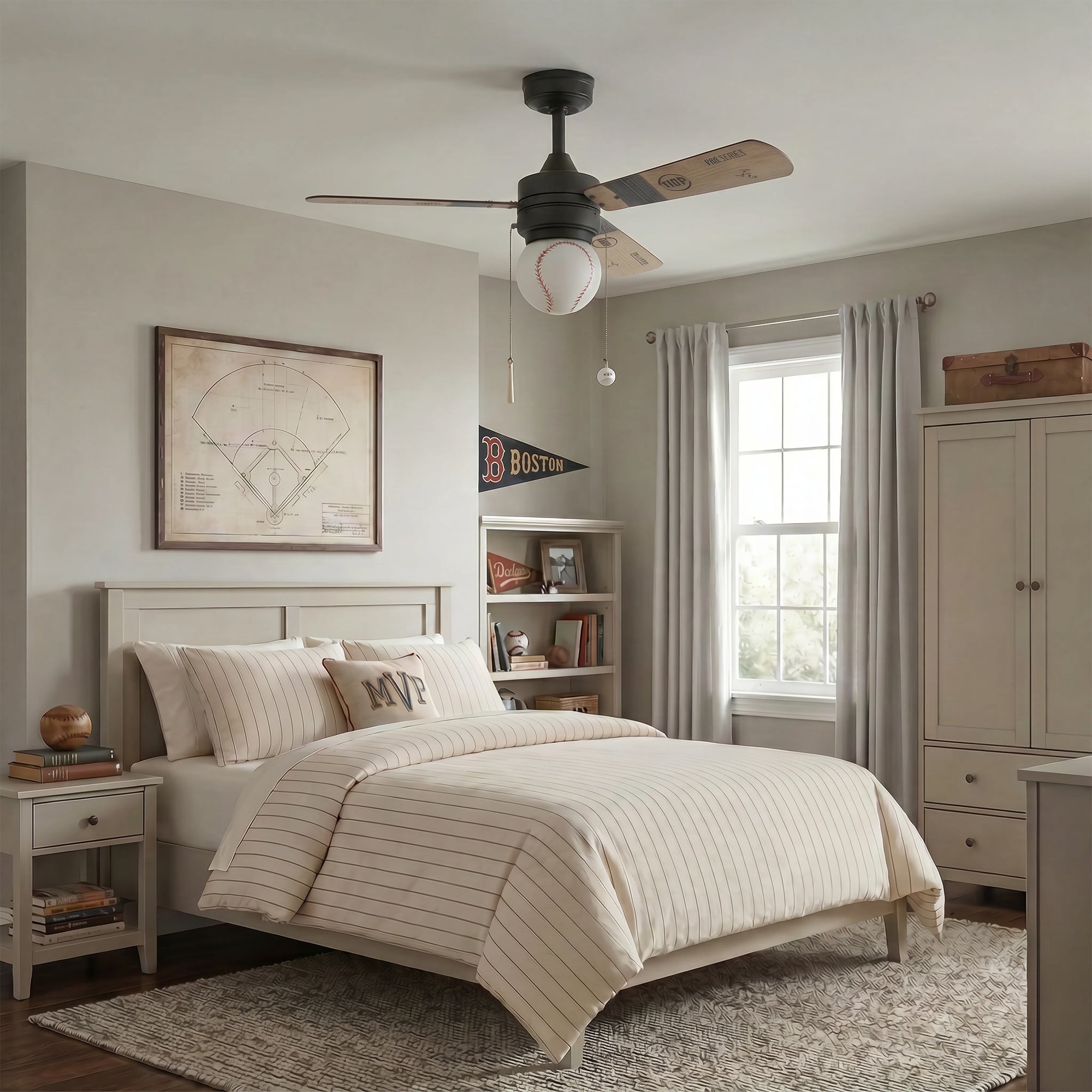 Prominence Home Grand Slam 48-Inch Ceiling Fan with LED Light, Matte Black