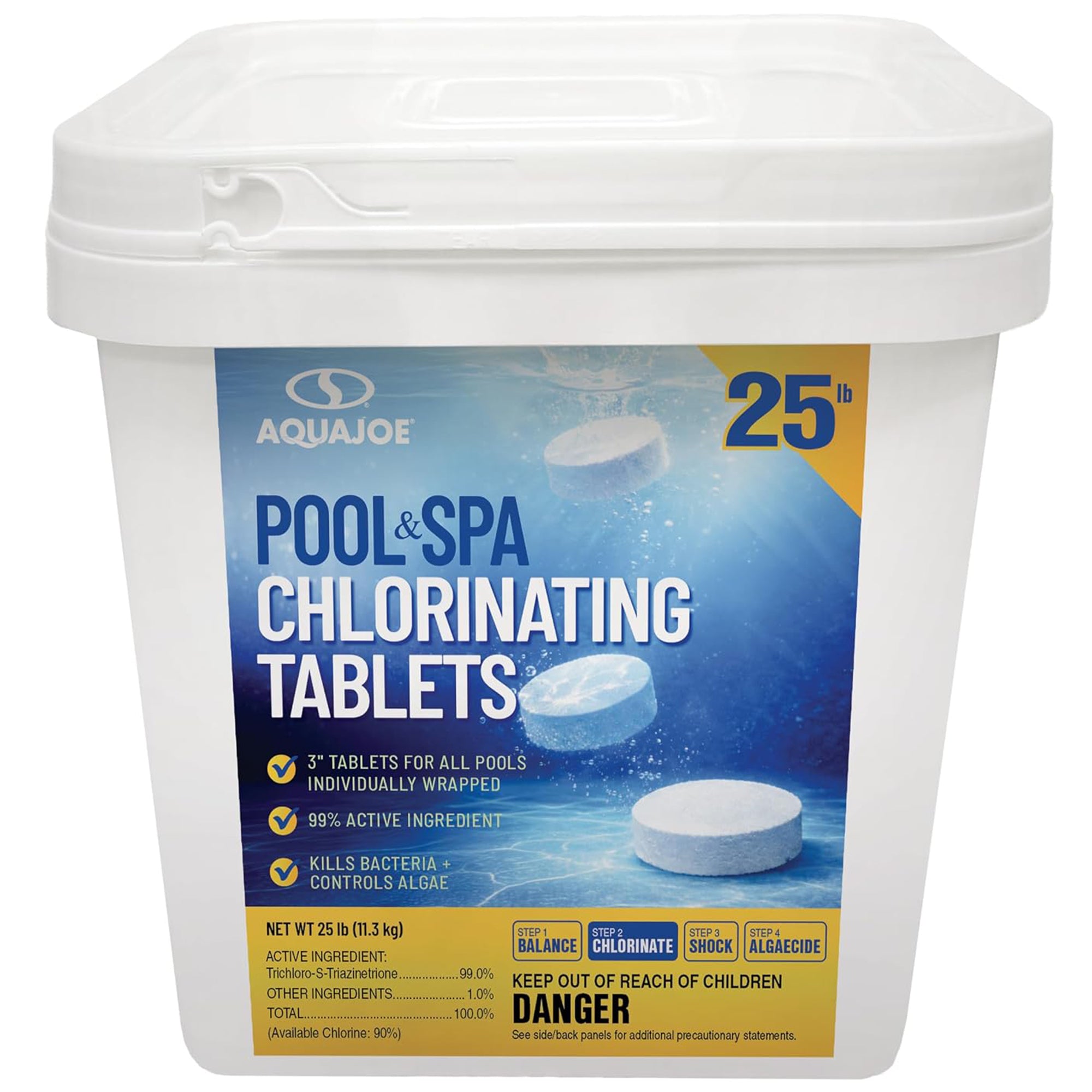 Aqua Joe Pool and Spa Chlorinating Tablets, 3-Inch, 90% Chlorine, 25 Lb Bucket