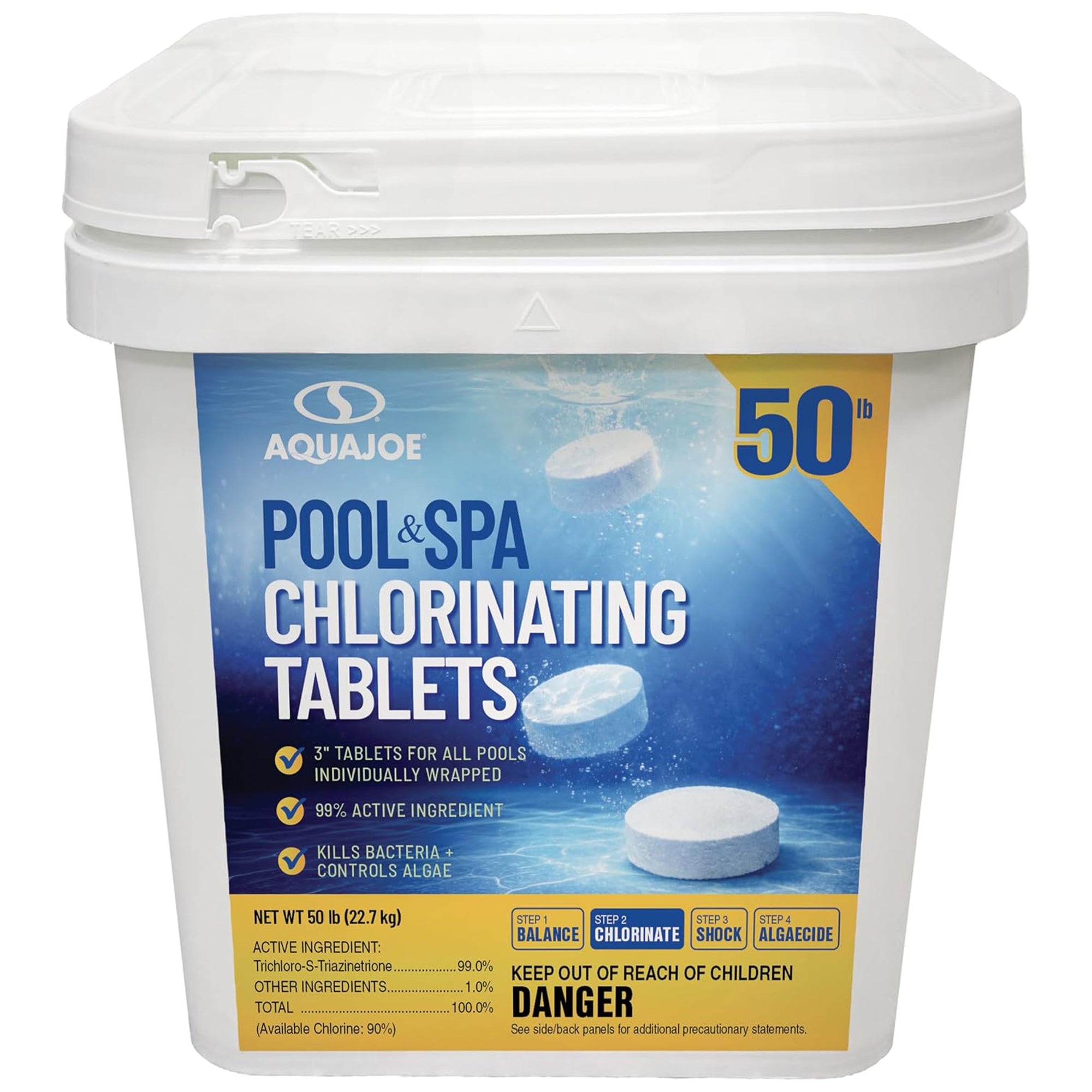Aqua Joe Pool and Spa Chlorinating Tablets, 3-Inch, 90% Chlorine, 50 Lb Bucket