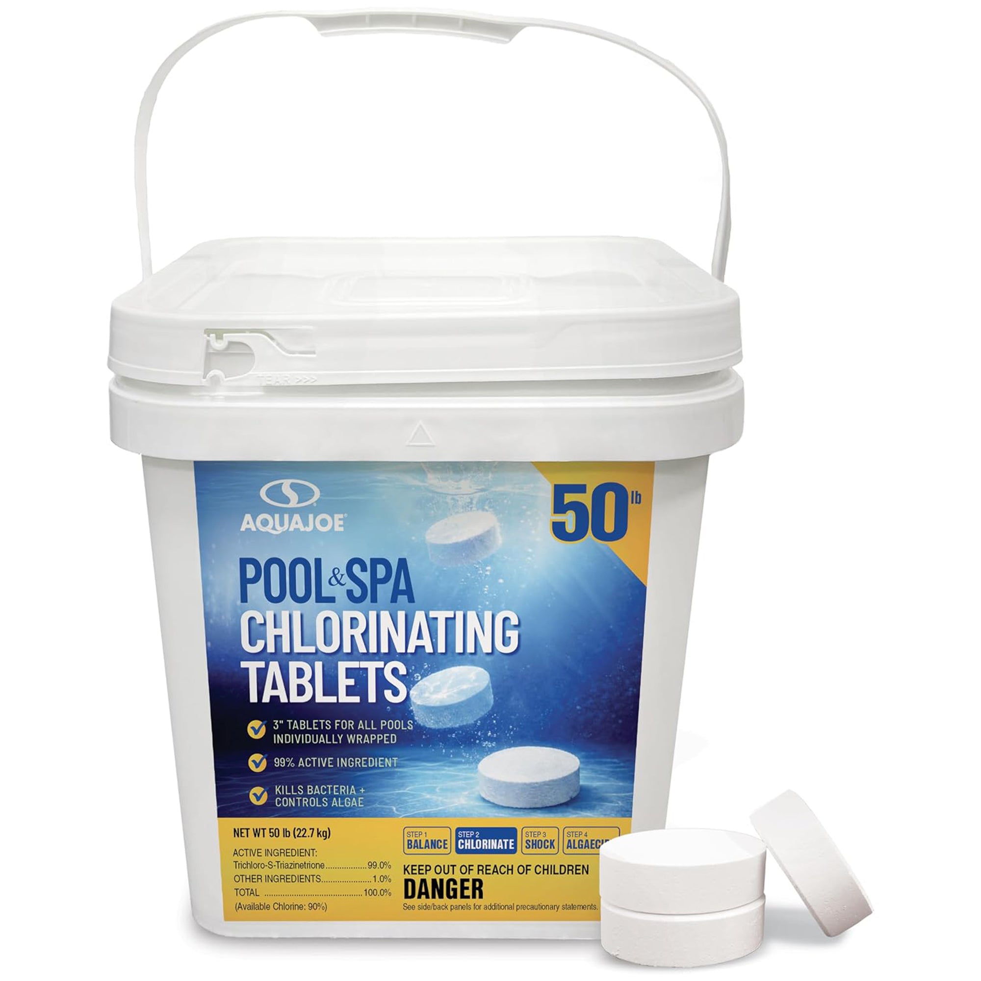 Aqua Joe Pool and Spa Chlorinating Tablets, 3-Inch, 90% Chlorine, 50 Lb Bucket