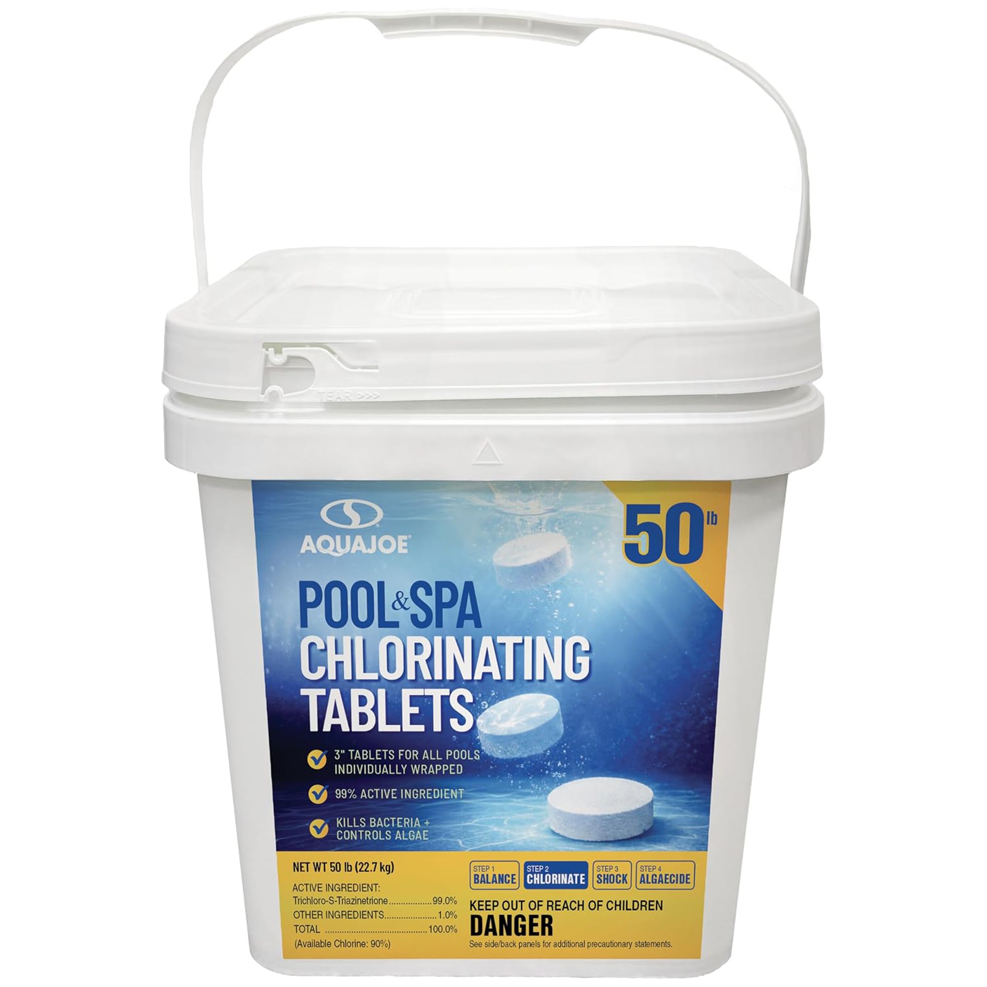 Aqua Joe Pool and Spa Chlorinating Tablets, 3-Inch, 90% Chlorine, 50 Lb Bucket - VMInnovations