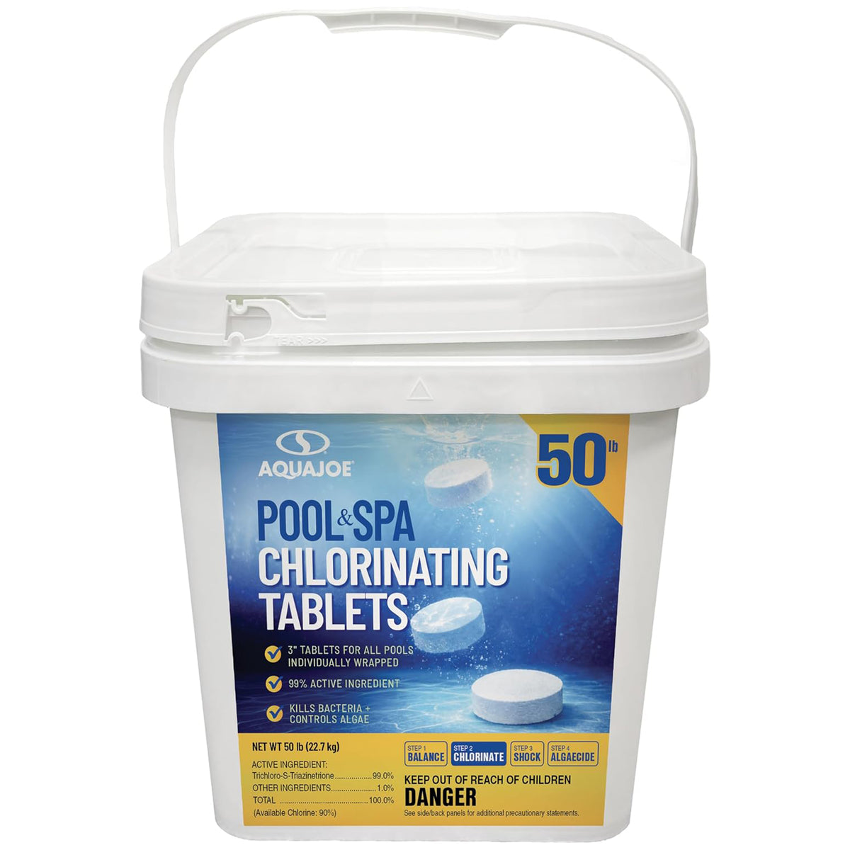 Aqua Joe Pool and Spa Chlorinating Tablets, 3-Inch, 90% Chlorine, 50 Lb Bucket