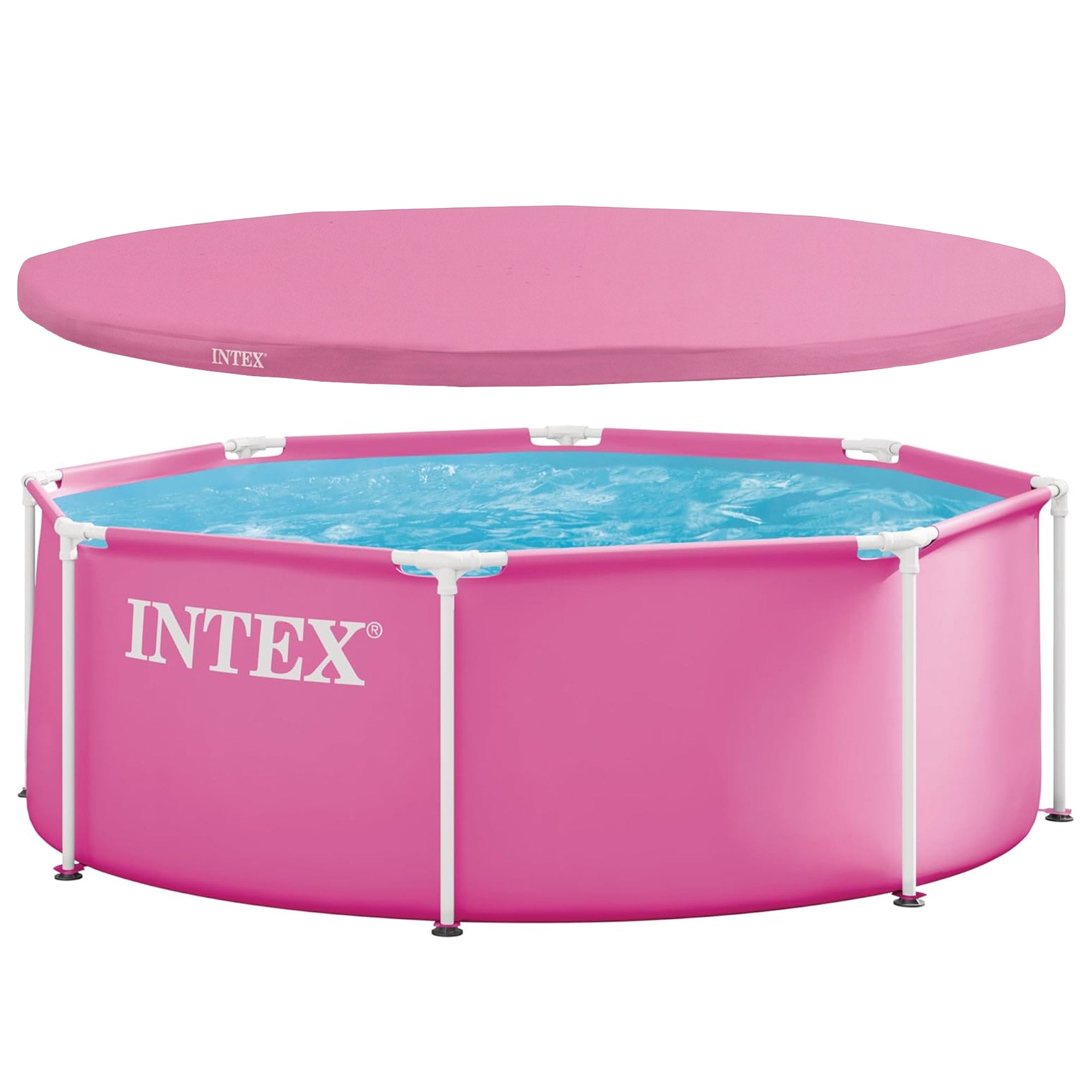 INTEX 8' x 30" Metal Frame Above Ground Swimming Pool with Round Cover, Pink