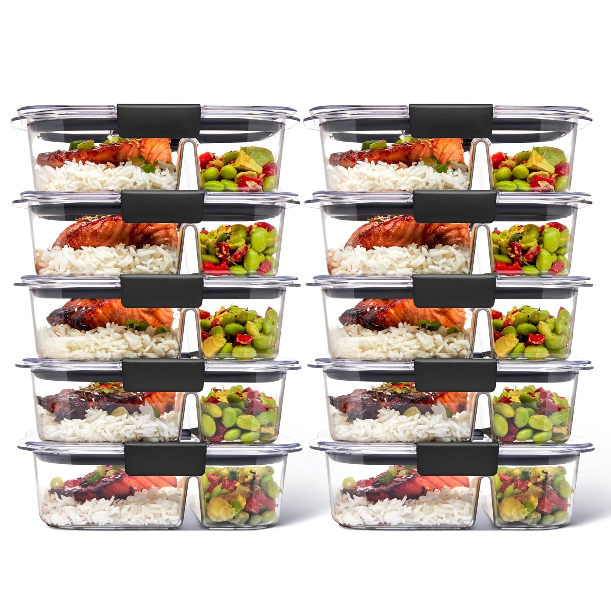 Rubbermaid 50 Pack Brilliance Meal Prep 2-Compartment Food Containers, Gray