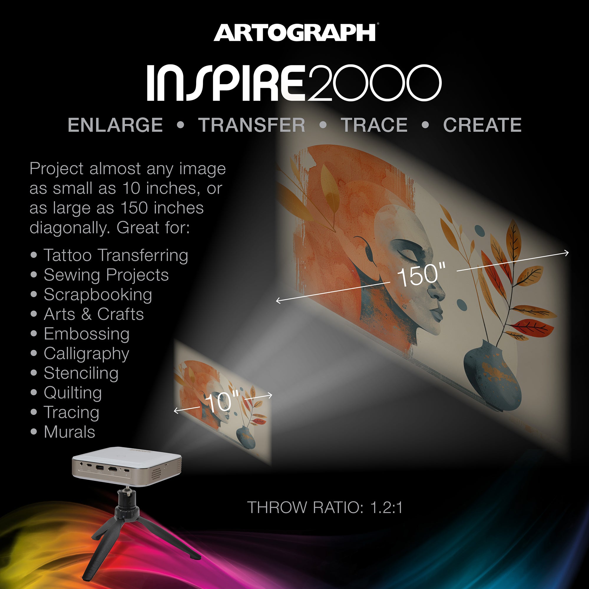 Artograph Inspire 2000 Digital Art Projector, Full HD 1080P, Built-In Art Grids