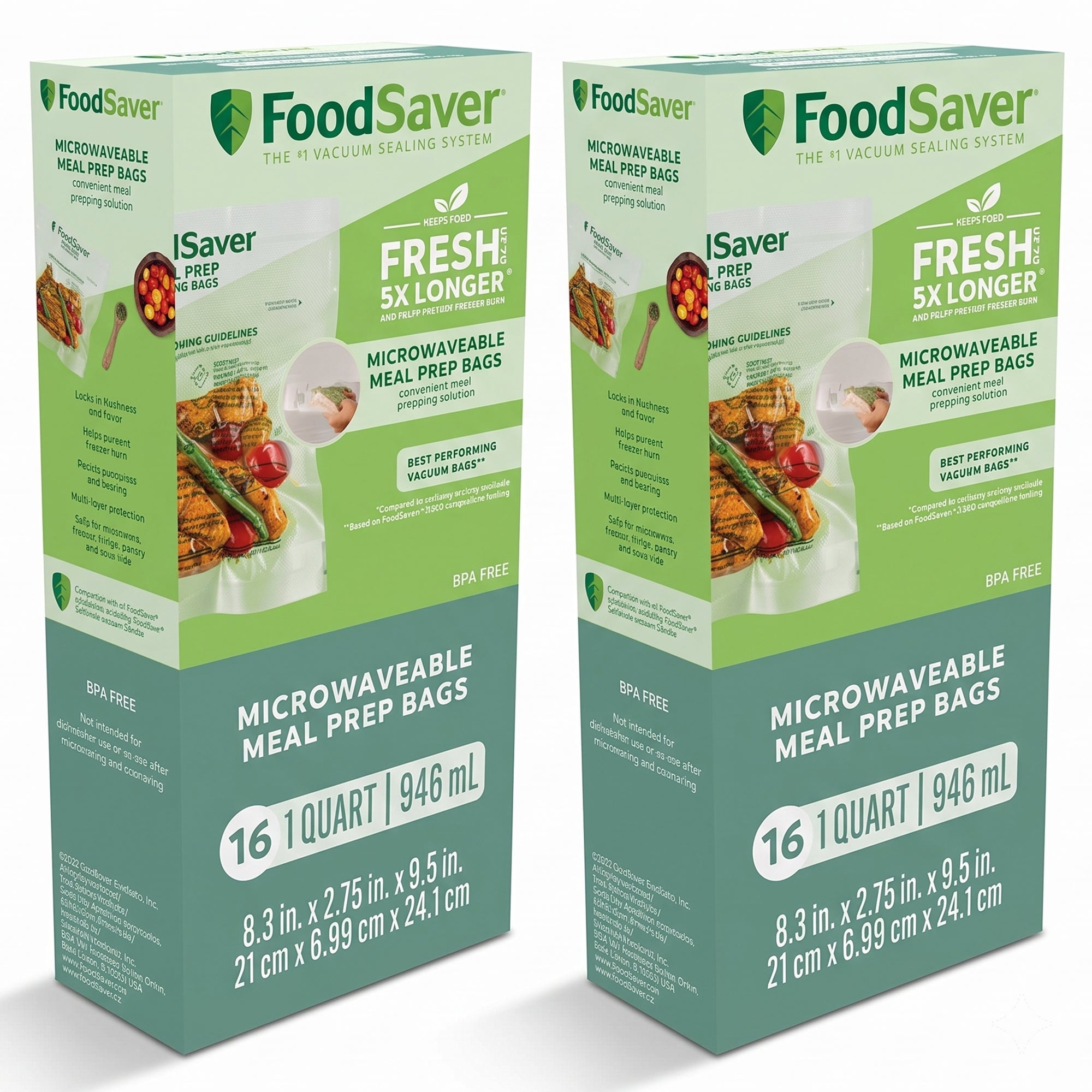 FoodSaver 32-Count Microwavable Meal Prep Vacuum Seal Bags, Leakproof, 1 Quart
