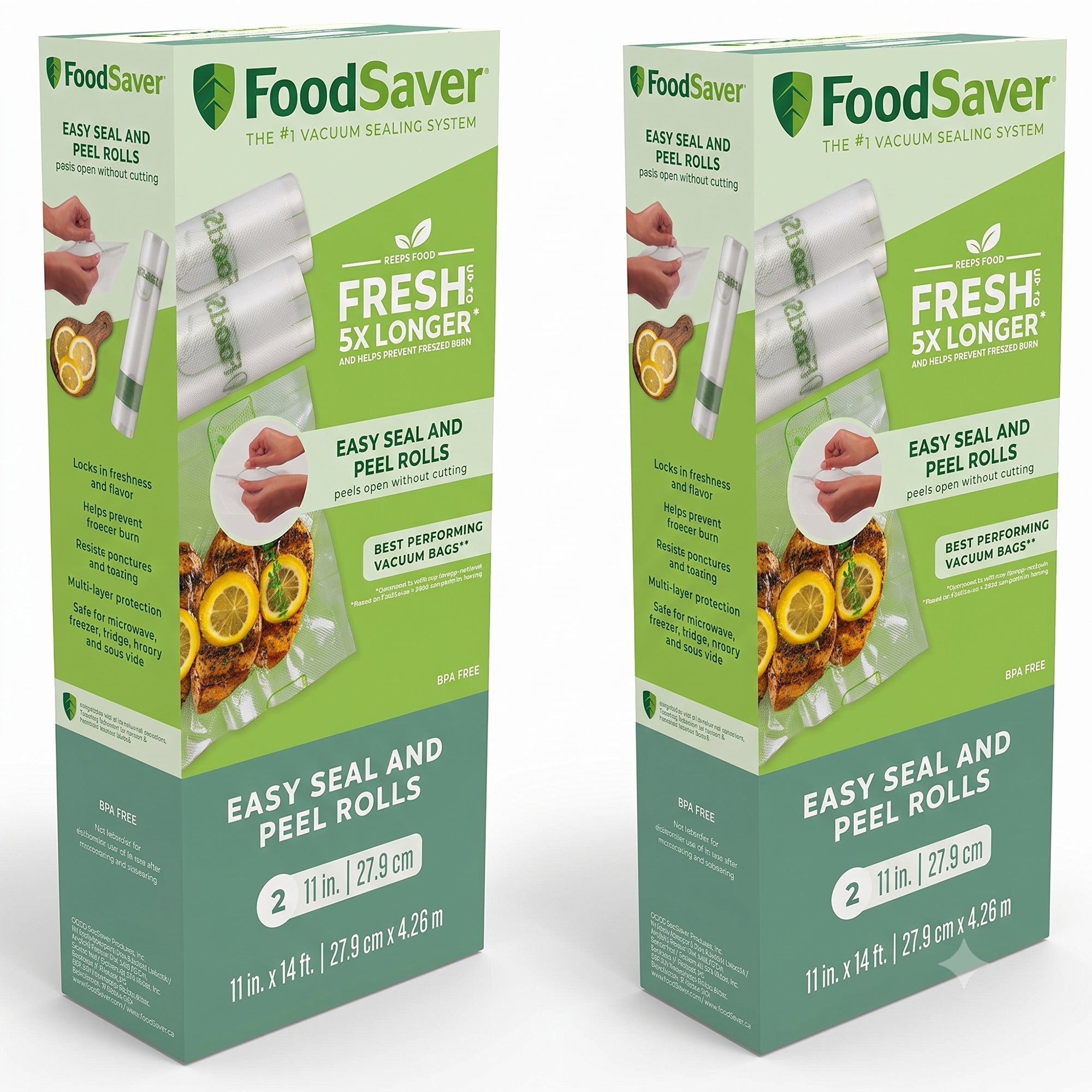 FoodSaver Easy Seal and Peel Vacuum Seal Rolls, No Cutting, 11" x 14', 4 Pack
