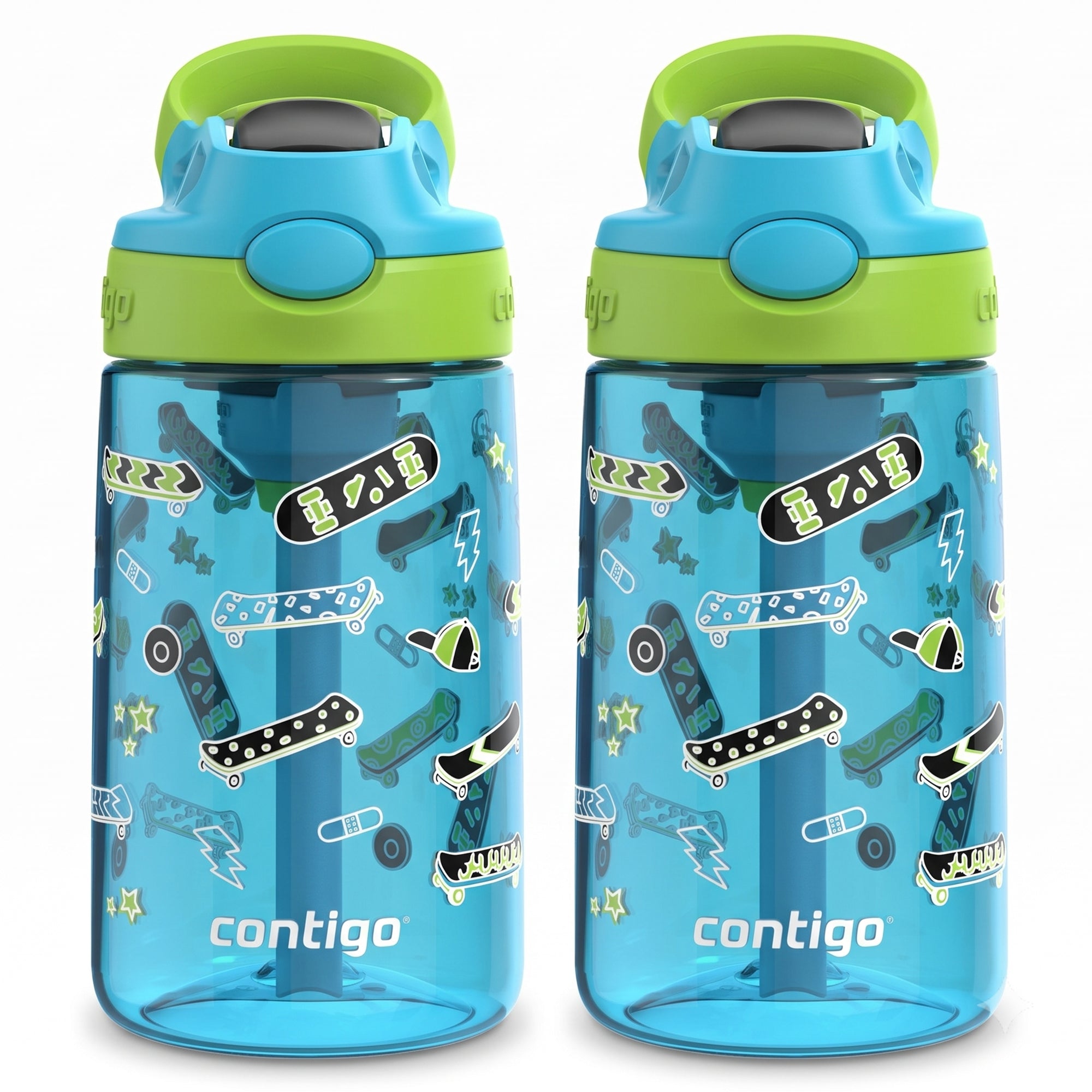 Contigo 2 Pack Kids Aubrey 14 oz Water Bottle w/AutoSpout Straw, Blue Raspberry - VMInnovations