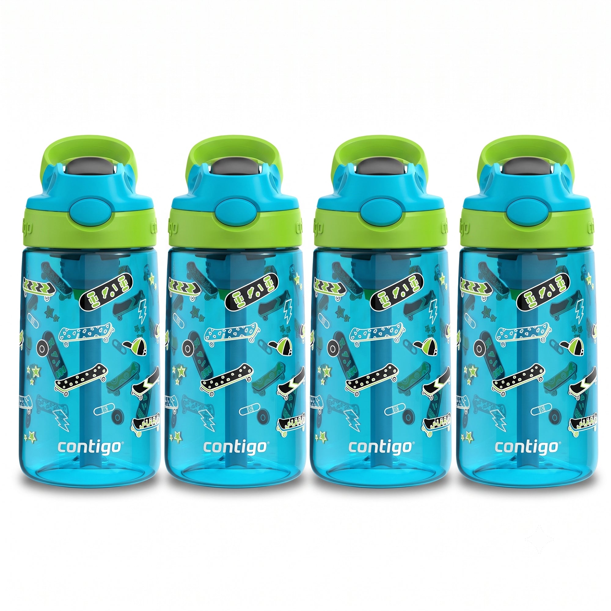 Contigo 4 Pack Kids Aubrey 14 oz Water Bottle w/AutoSpout Straw, Blue Raspberry - VMInnovations