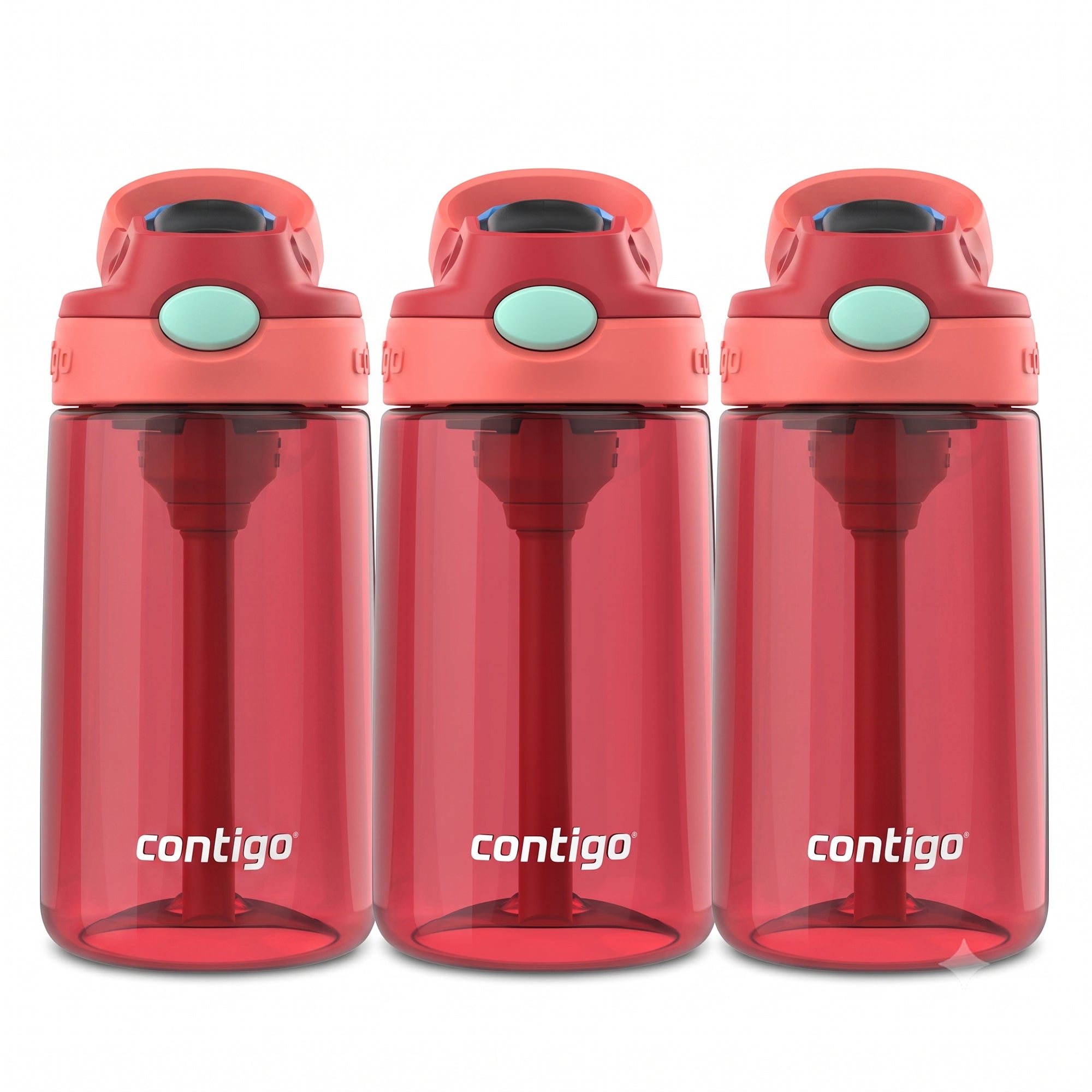 Contigo 3 Pack Water Bottle with AUTOSPOUT Flip Straw, 14 oz, Goji Berry Coral - VMInnovations