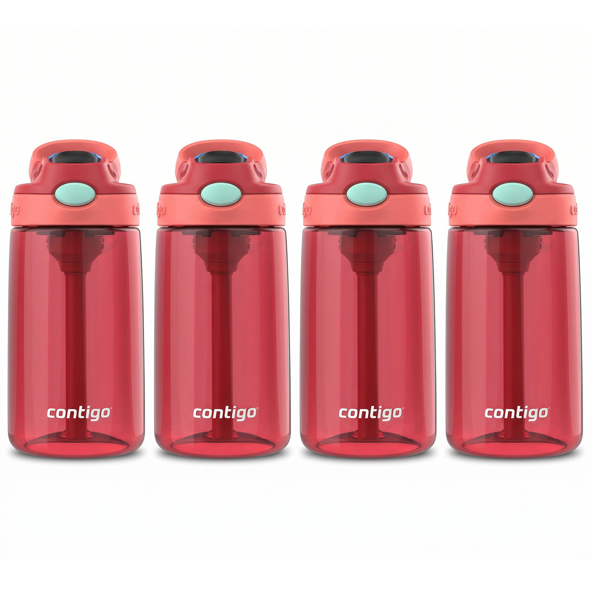 Contigo 4 Pack Water Bottle with AUTOSPOUT Flip Straw, 14 oz, Goji Berry Coral - VMInnovations
