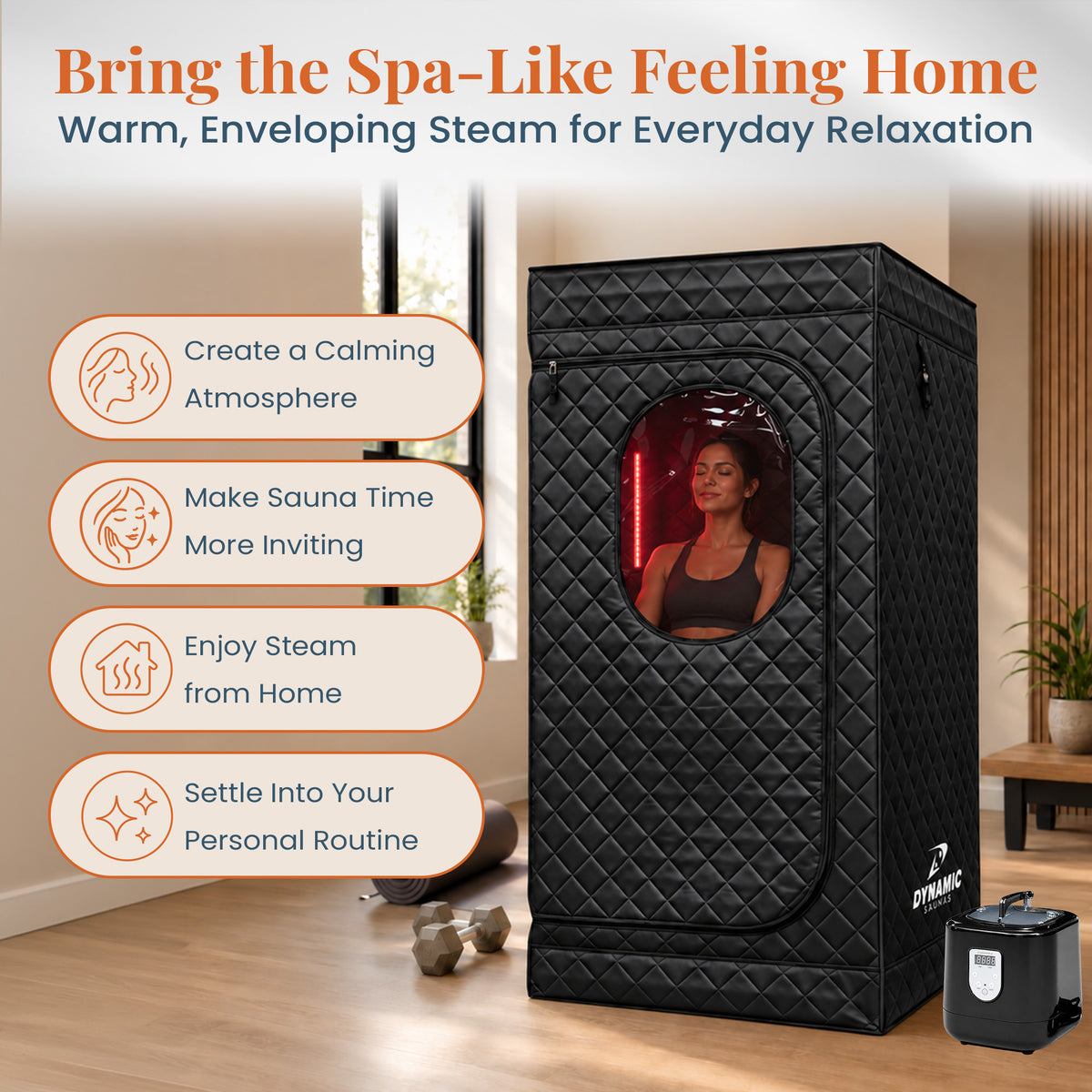 Dynamic Saunas 3.6L Lightweight Steam Generator, Easy Portability and Storage - VMInnovations