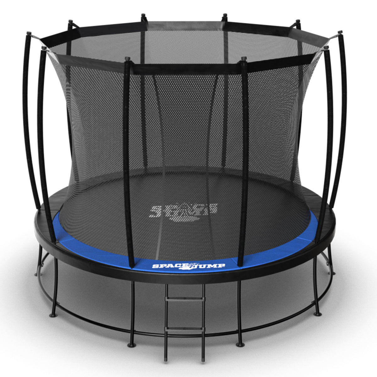 SpaceJump Astro 10 Ft Trampoline, Round Outdoor Bounce Pad w/ Safety Net, Black