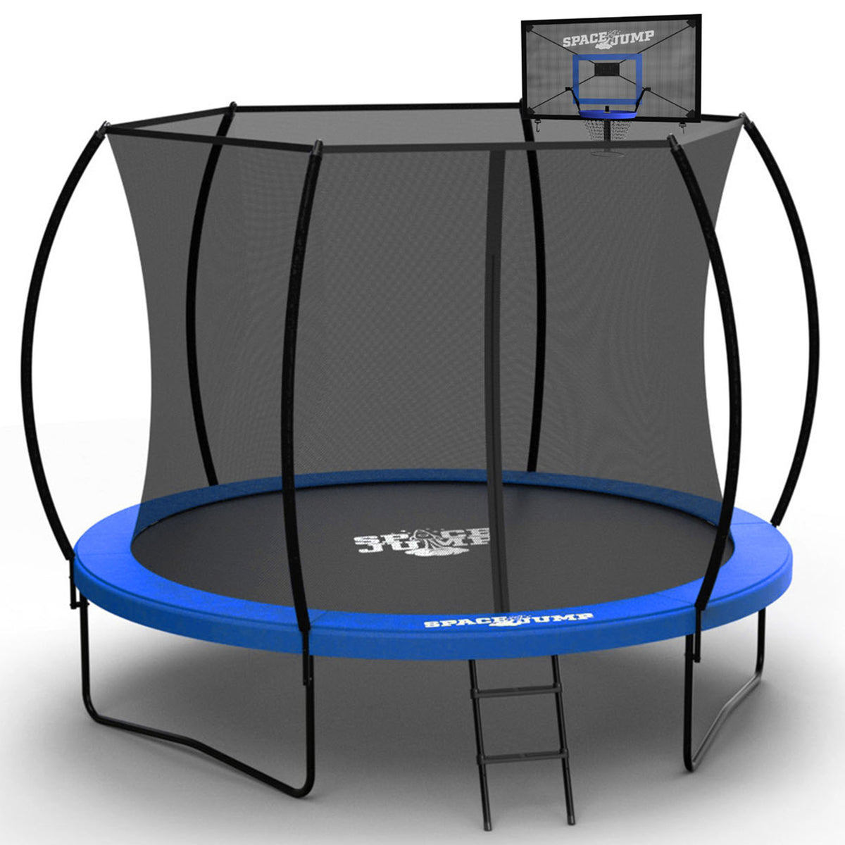 SpaceJump Nova 10Ft Trampoline, Outdoor Bounce Pad with Safety Net & Hoop, Black
