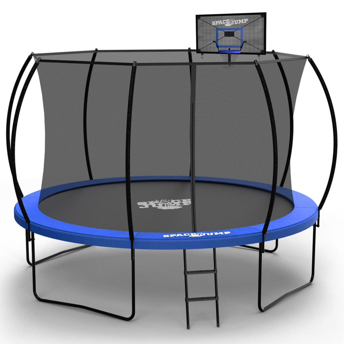 SpaceJump Nova 12Ft Trampoline, Outdoor Bounce Pad with Safety Net & Hoop, Black